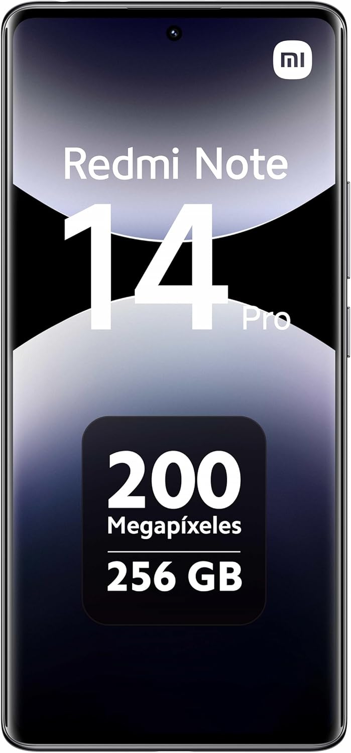 XIAOMI Redmi Note 14 Pro - Smartphone de 8+256GB, Pantalla de 6.67" AMOLED FHD+ 120Hz, MediaTek Helio G100-Ultra, cámara de 200MP, TurboCharge 45W, 5500 mAh, Cargador no Incluido, Negro (Versión ES)