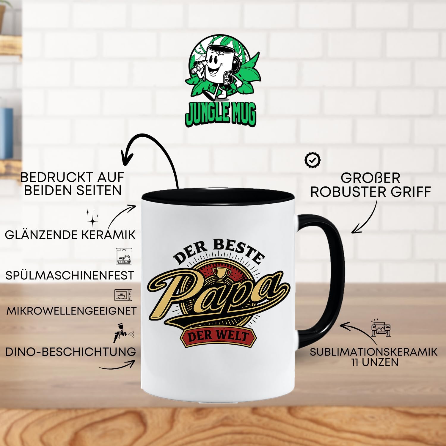 Jungle Mug Caneca com texto em alemão Der Beste papa der Welt | Kaffeeasse als Vatertagsgeschenk | Geburtstag | Geschenkidee Vater-tag | Bester Geschenk Geburtstag