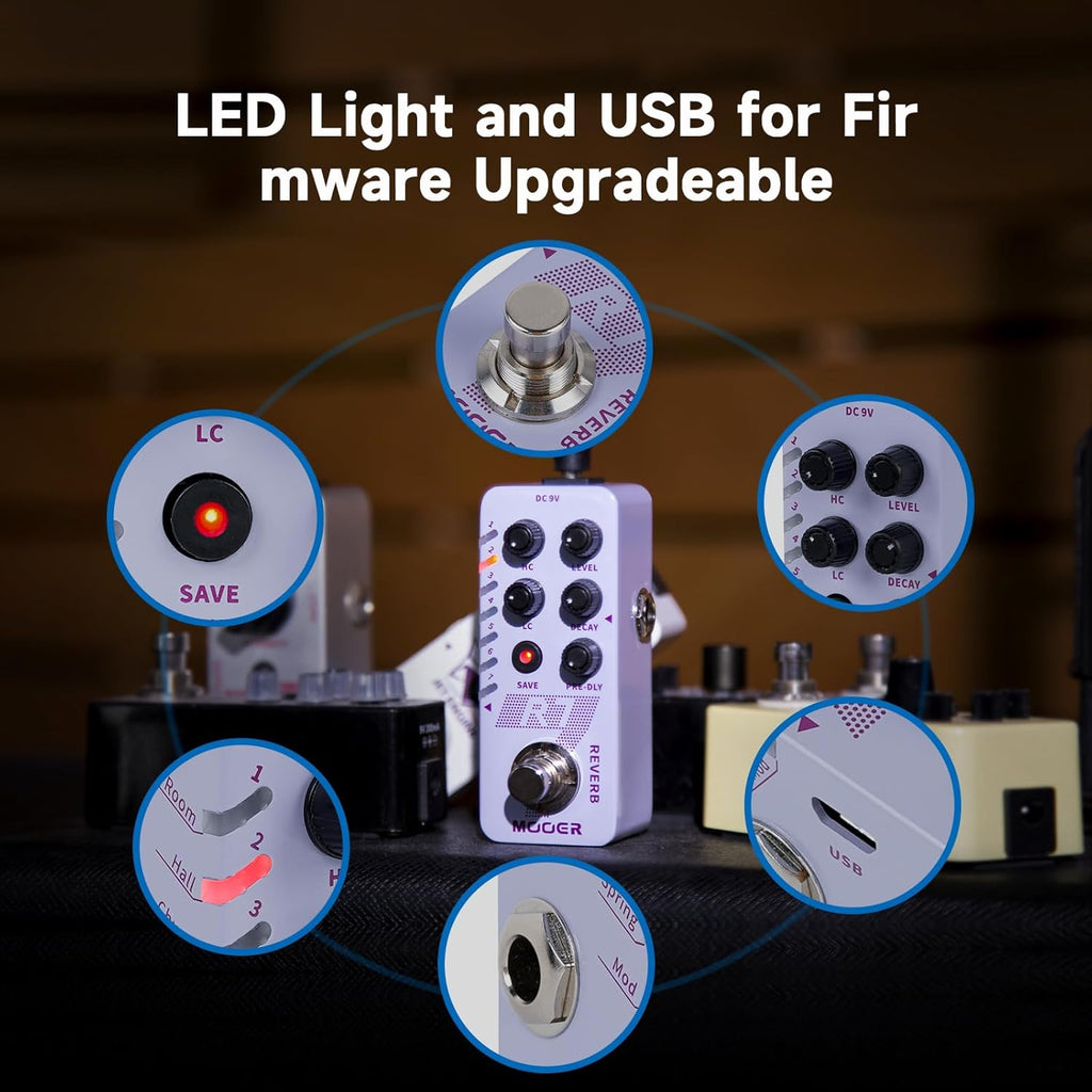 MOOER R7 Guitar Reverb Pedal, 7 Different, Rich and Classic Reverb Types With High Cut, Low Cut, Trail On Function, Buffer Bypass, Storable preset