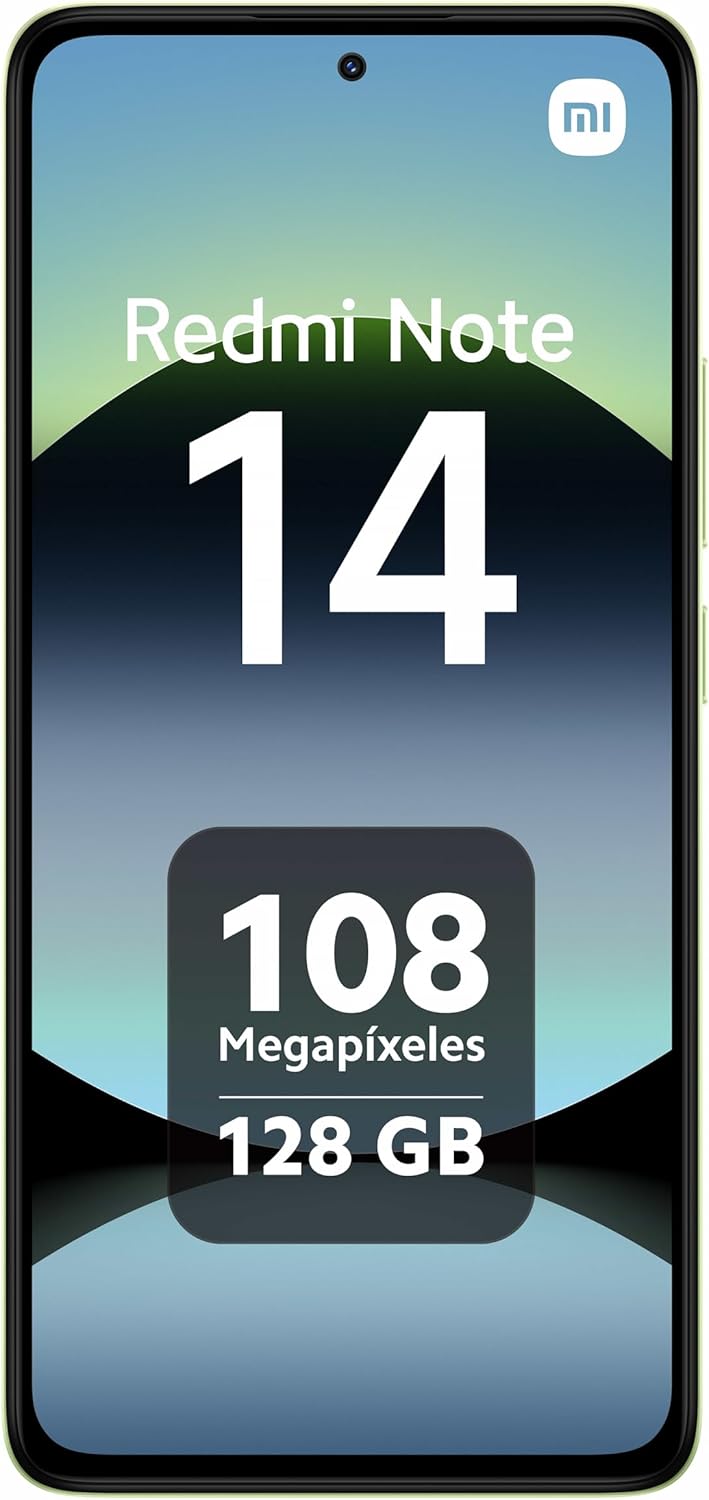 XIAOMI Redmi Note 14 - Smartphone de 6+128GB, Pantalla de 6.67" AMOLED FHD+ 120Hz, MediaTek Helio G99-Ultra, cámara de 108MP, TurboCharge 33W, 5500 mAh, Cargador no Incluido, Verde (Versión ES)