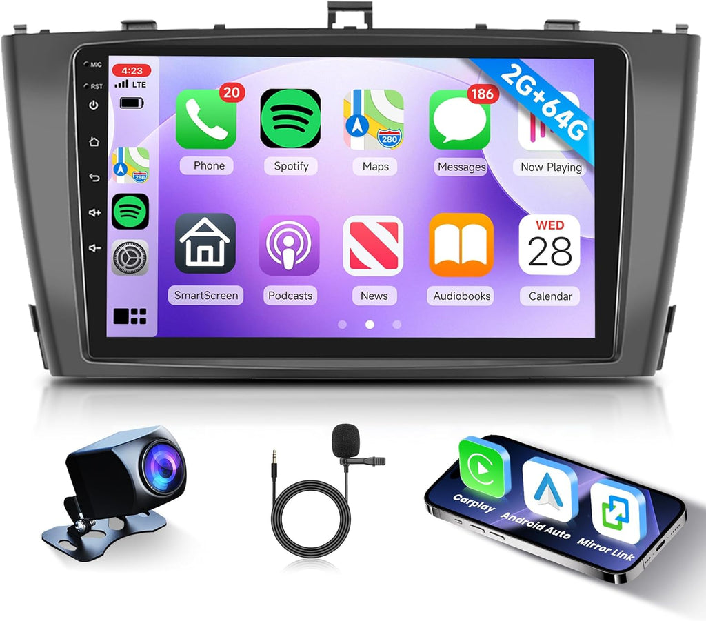 2G+64G Wireless Carplay Android Car Radio for Toyota Avensis 3 T27 2008-2015 9 Inch Car Radio 2 Din with Android Auto GPS Navi WiFi Mirror Link Bluetooth FM/RDS EQ/USB/SWC Rear Camera