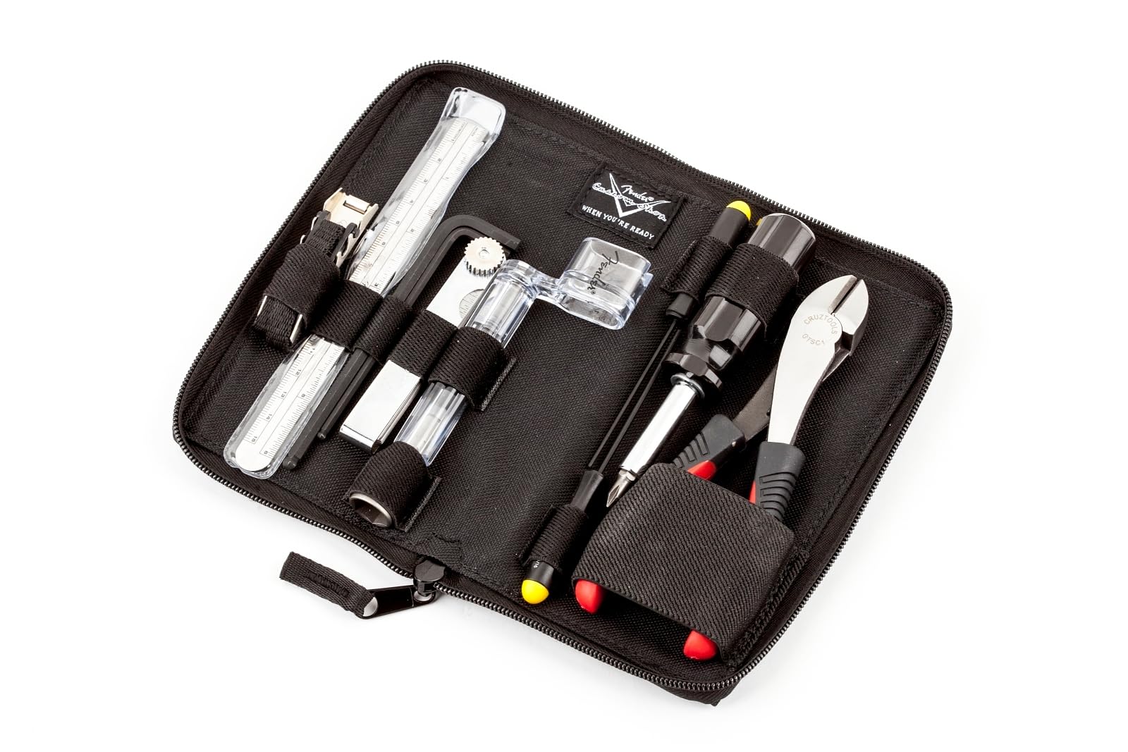 Fender Guitar,Bass Multi-Tool, 14-in-1 Maintenance Tool with Hex Wrenches, Screwdrivers, Truss Rod Socket, Durable Chrome Vanadium, Compact Design, Red