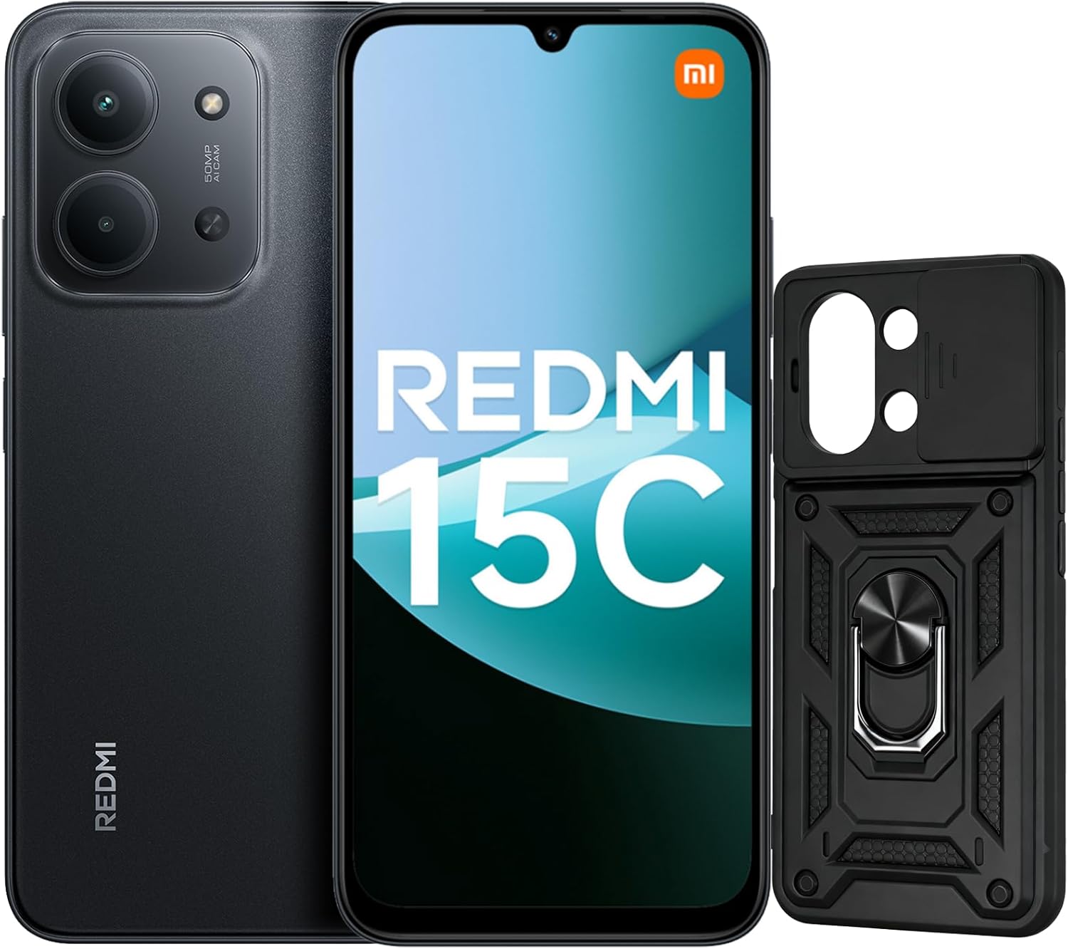 XIAOMI Redmi 15C Smartphone 4+256GB Pantalla de 6.9" 120Hz cámara IA de 50MP batería de 6000mAh Carga rápida de 33W procesador Octa-Core Negro(con Funda)