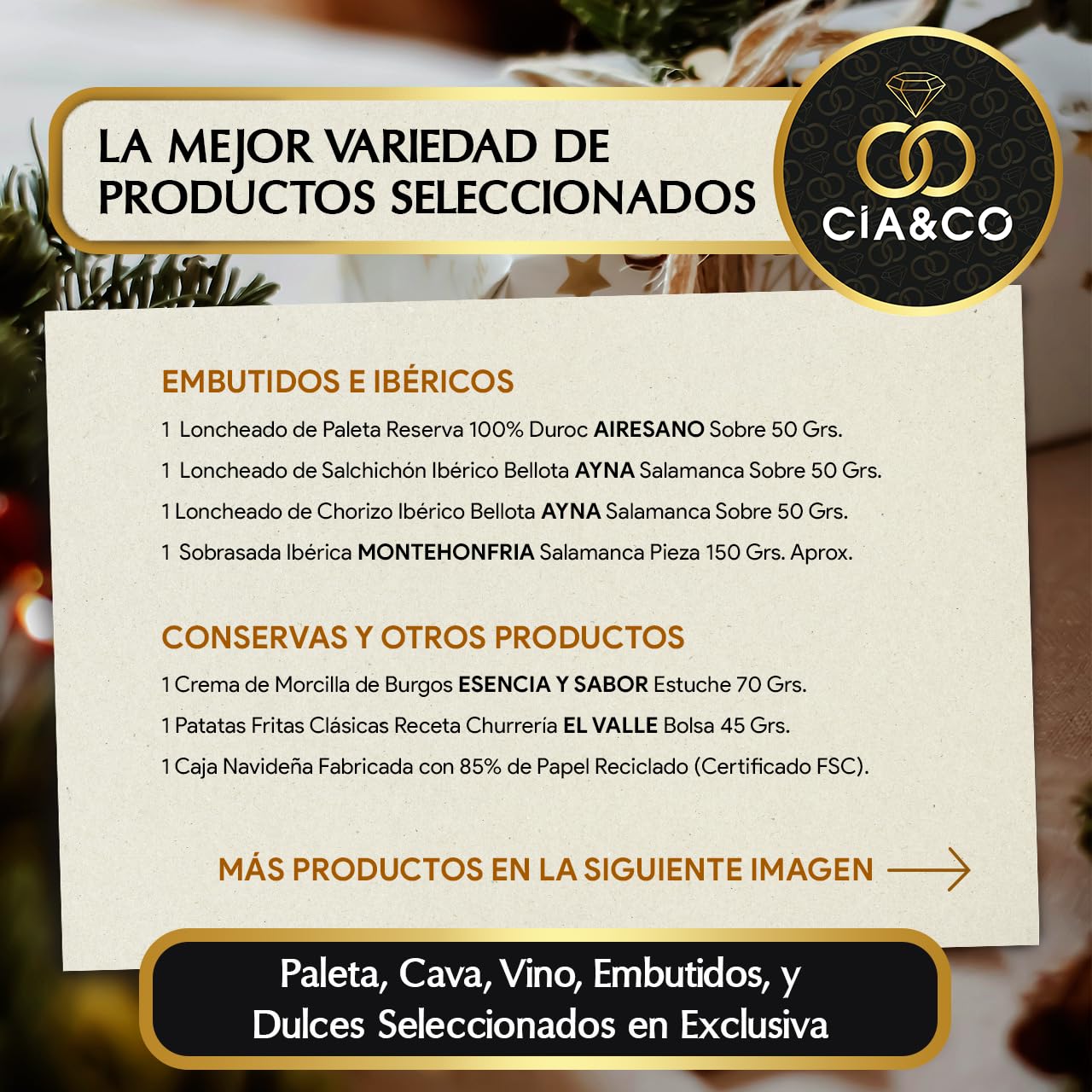 Gourmet Christmas Basket 2025 (Lot 201) · With Wine, Brut, Sweets and Sausages · Includes Customizable Card · Corporate, Family or Personal Gift · Ideal to Surprise This Christmas