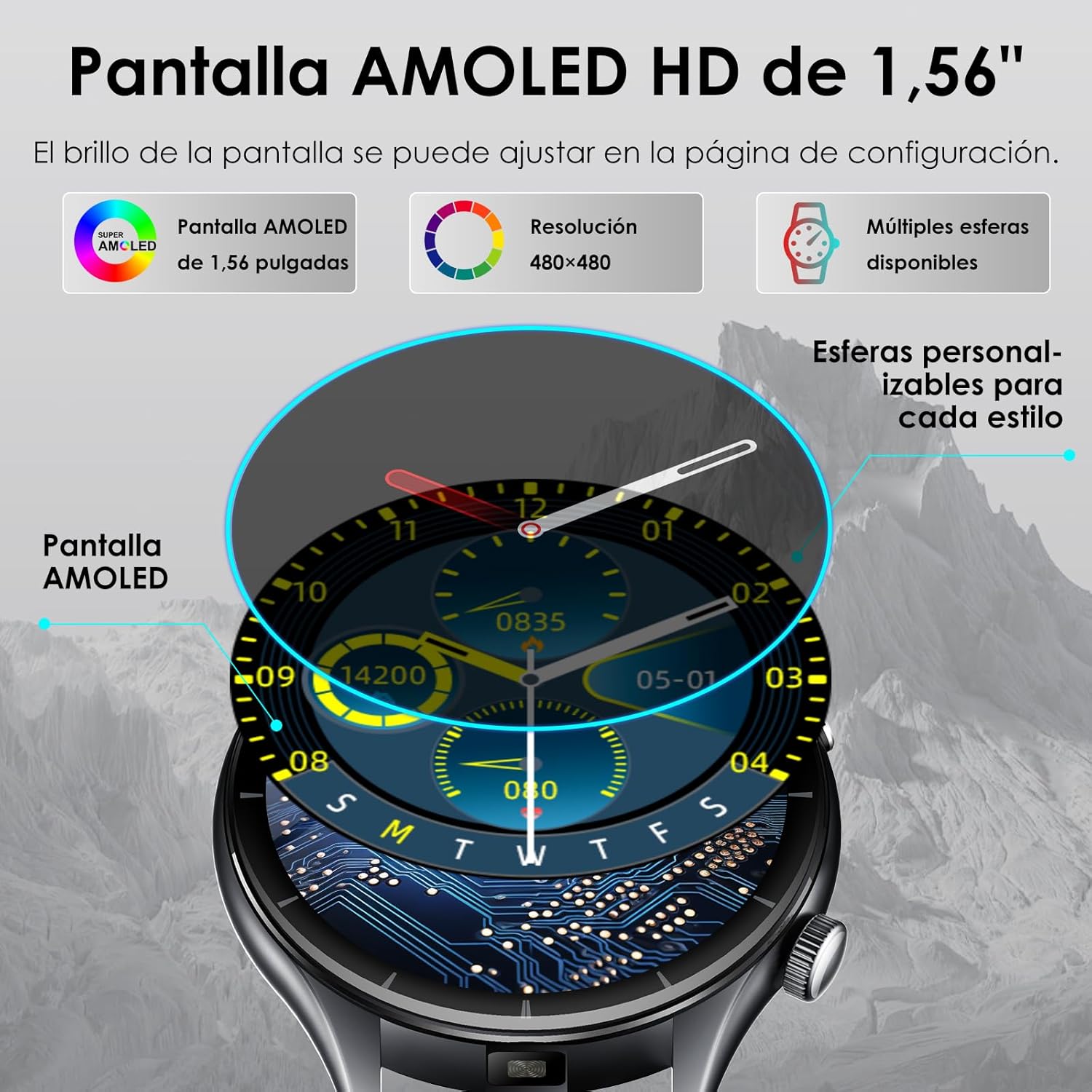 Smart Watch with Uric Acid, 1.56 inch AMOLED Smartwatch with Bluetooth Calls, 24H Heart Rate and SpO2 Temperature Sleep Sports Watch for Android iOS