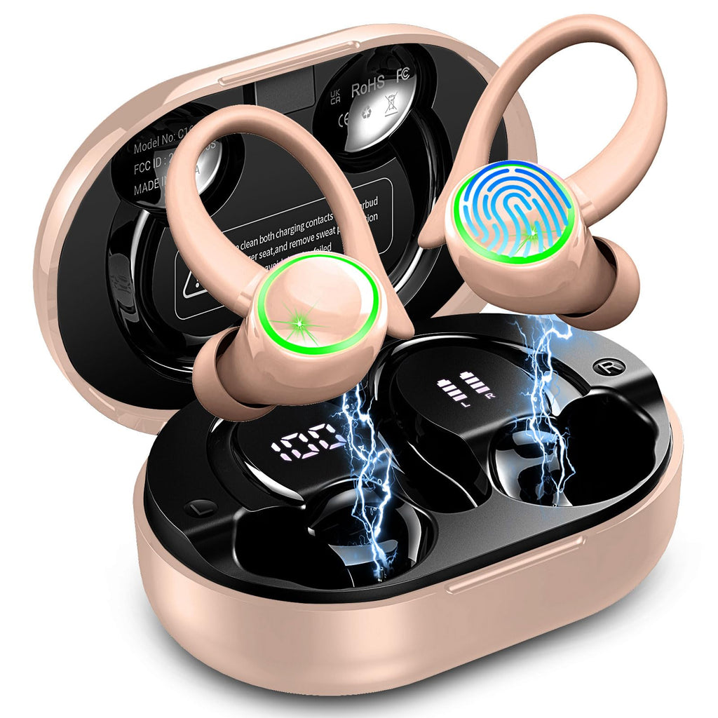 Wireless Sports Headphones, Bluetooth 5.4 HiFi Stereo Headphones with 4 HD Mic, 50H Wireless Bluetooth Headphones with Noise Cancelling ENC, LED Display, IP7 Waterproof Running Helmets