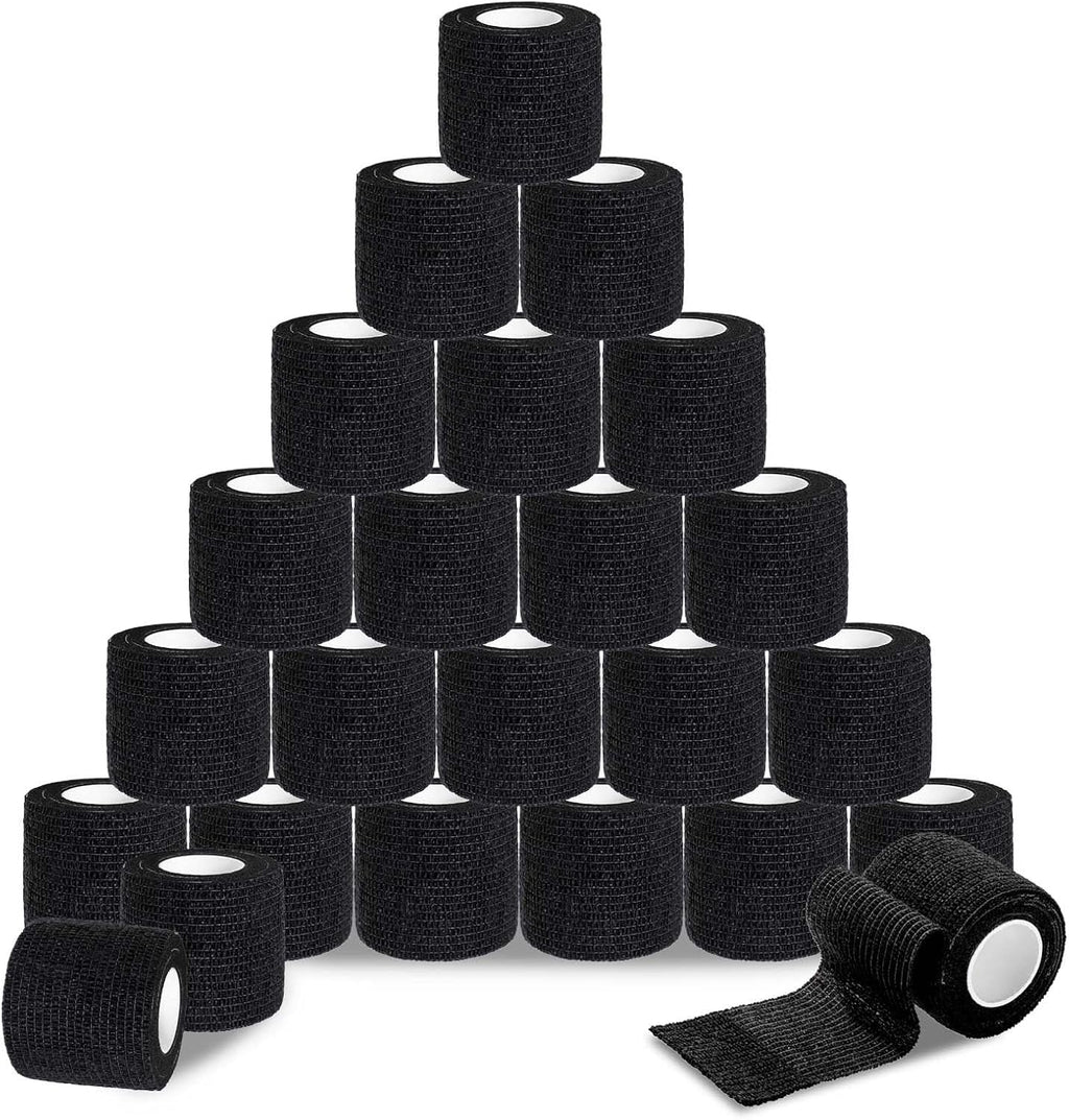 ROELLY 24 Rolls of Crossfit Tape, Sports Tape, 5 cm x 4.5 m, Cohesive Bandage, First Aid Bandages for Wrists, Ankles, Can Be Used for People or Small Animals, Black