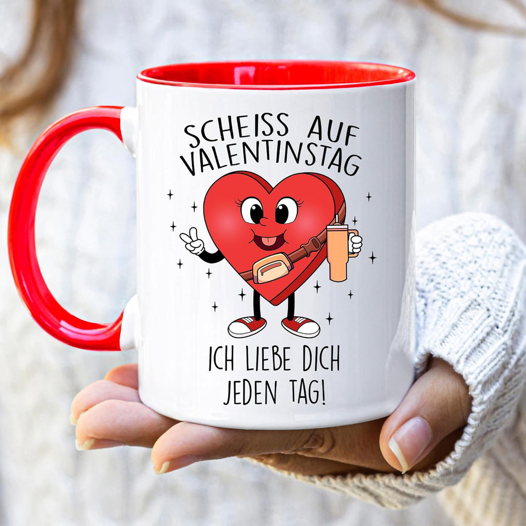 Jungle Mug Caneca com texto em alemão Scheiss auf Valentinstag - Ich liebe dich jeden Tag - Kaffeebecher Geschenkidee zum Valentinstag Geschenk für sie/Ihn, Geschenk
