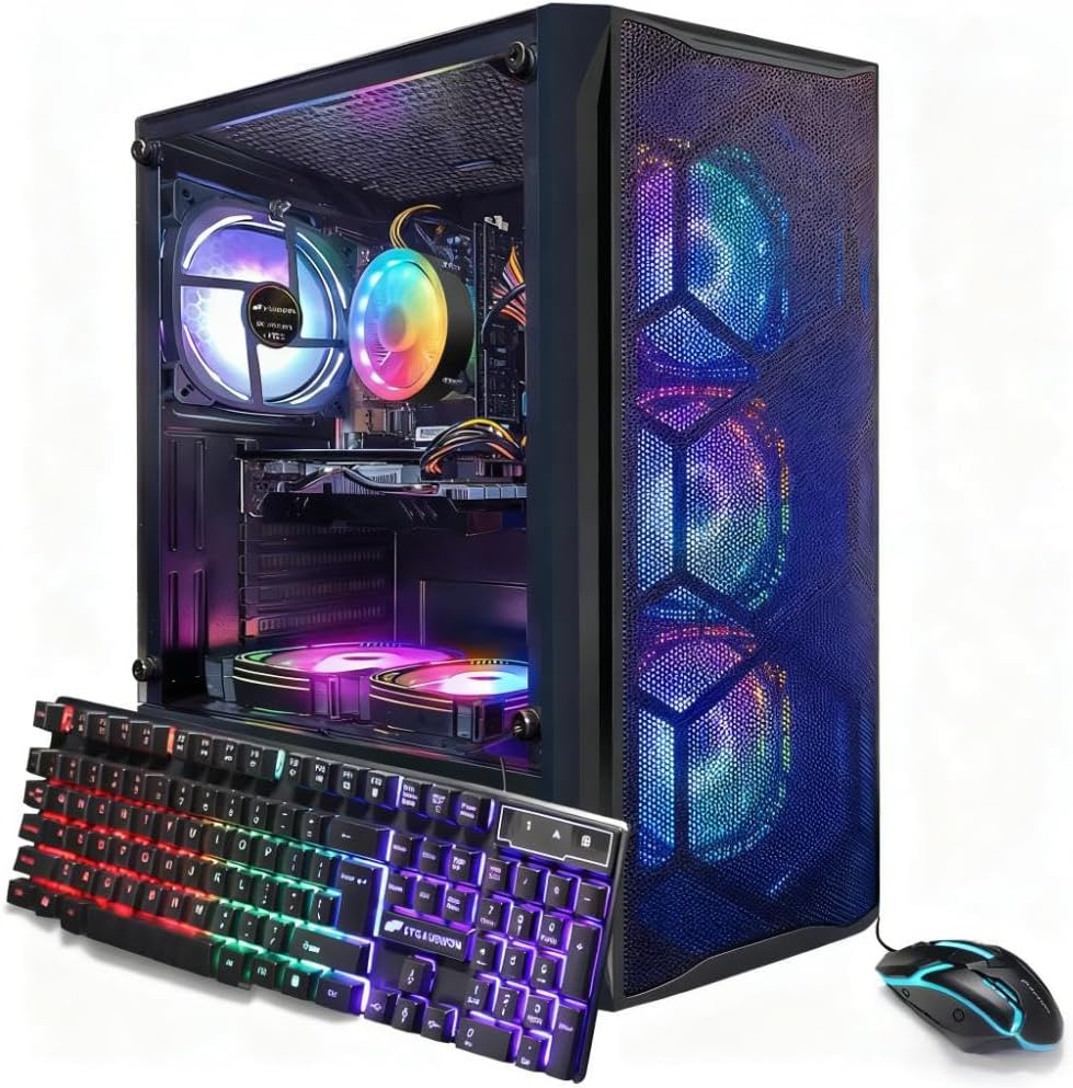 STGAubron Gaming PC Desktop Computer, Intel Core i7 up to 3.9GHz, Radeon RX 580 8G, 16G RAM, 512G SSD, WiFi 6, BT 5.0, RGB Fan x6, Windows 11 Home