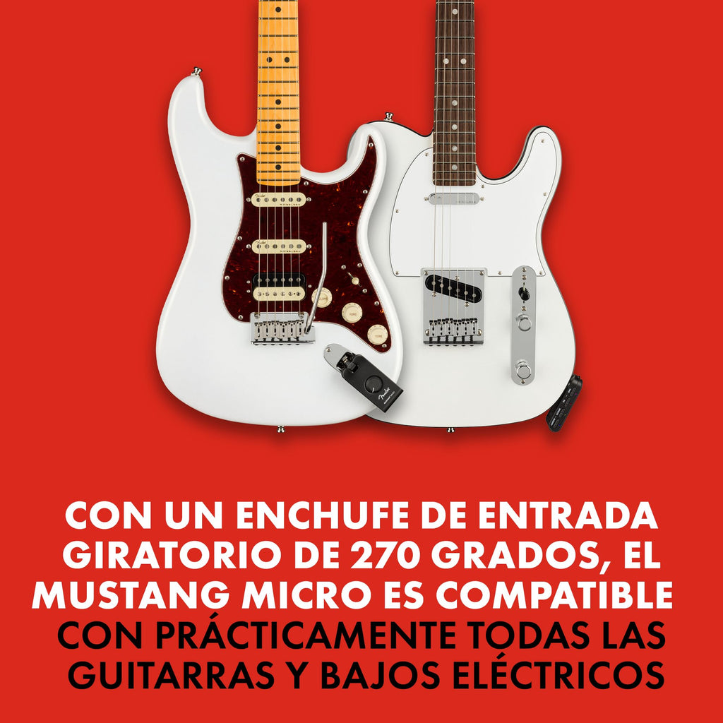 Fender Mustang Micro Plus amplificador de guitarra, amplificador de auriculares pessoal com 25 modelos de amplificador, 25 efeitos, Bluetooth e 100 presets, recarregável por USB
