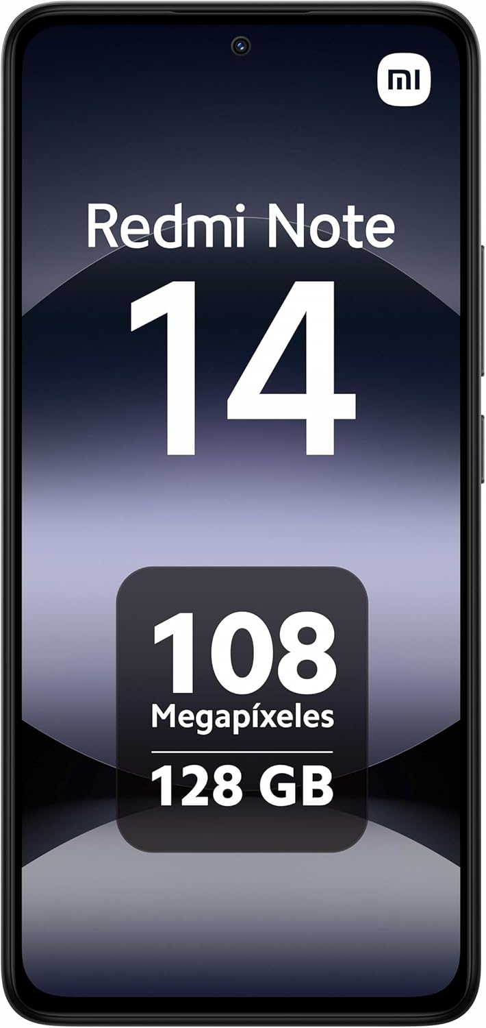 XIAOMI Redmi Note 14 - Smartphone de 6+128GB, Pantalla de 6.67" AMOLED FHD+ 120Hz, MediaTek Helio G99-Ultra, cámara de 108MP, TurboCharge 33W, 5500 mAh, Cargador no Incluido, Negro (Versión ES)
