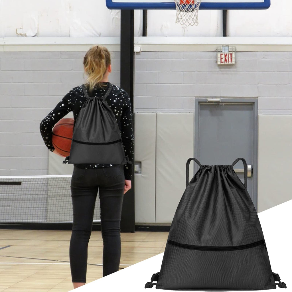Jsdoin Waterproof Drawstring Bag for Gym, Sports Drawstring Backpack, Sports Bag, Zipper, School, Beach, Holiday, Swimming, Travel