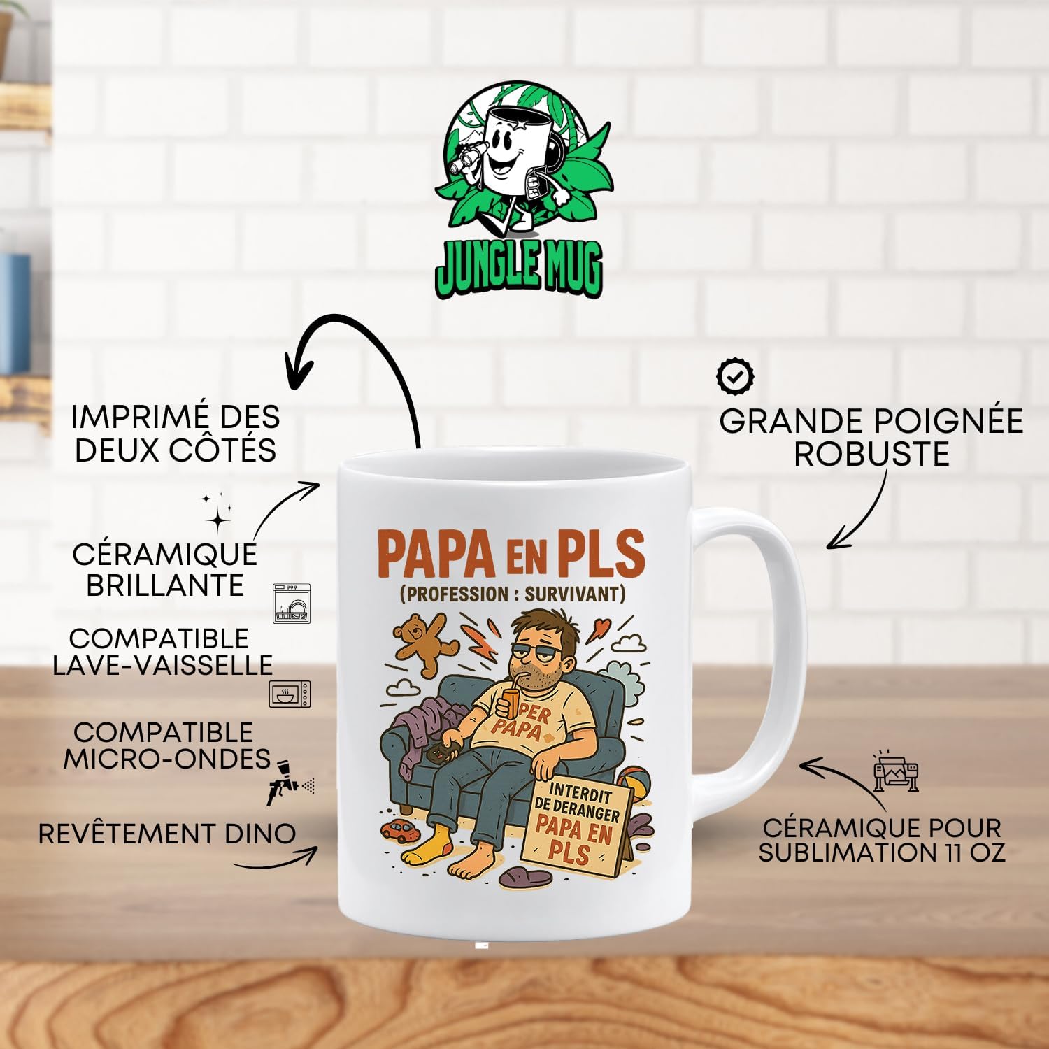Jungle Mug | Caneca divertida para pai com texto em alemão para homens | presente para o dia do pai | caneca de café para Super Papa Couchheld | Caneca divertida para pais com humor
