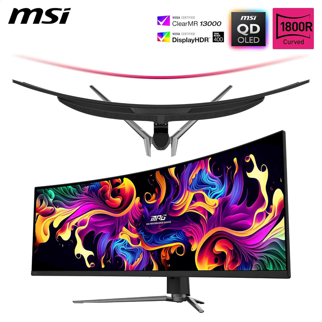 MSI MPG 491CQPX QD-OLED Monitor curvo de jogos de 49" DQHD, 1800R, 5120 x 1440 Quantum Dot OLED painel, 240 Hz/0,03 ms, 99% DCI-P43, ecrã HDR True Black 00, KV. M/Preto