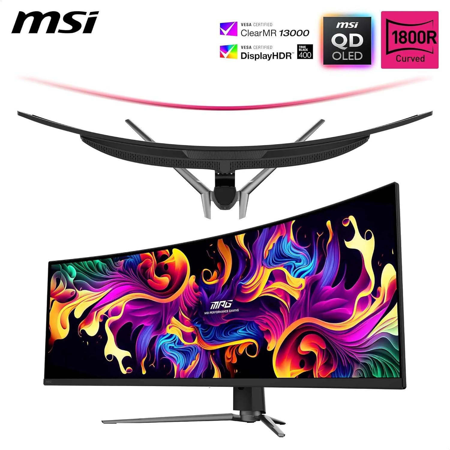 MSI MPG 491CQPX QD-OLED Monitor curvo de jogos de 49" DQHD, 1800R, 5120 x 1440 Quantum Dot OLED painel, 240 Hz/0,03 ms, 99% DCI-P43, ecrã HDR True Black 00, KV. M/Preto
