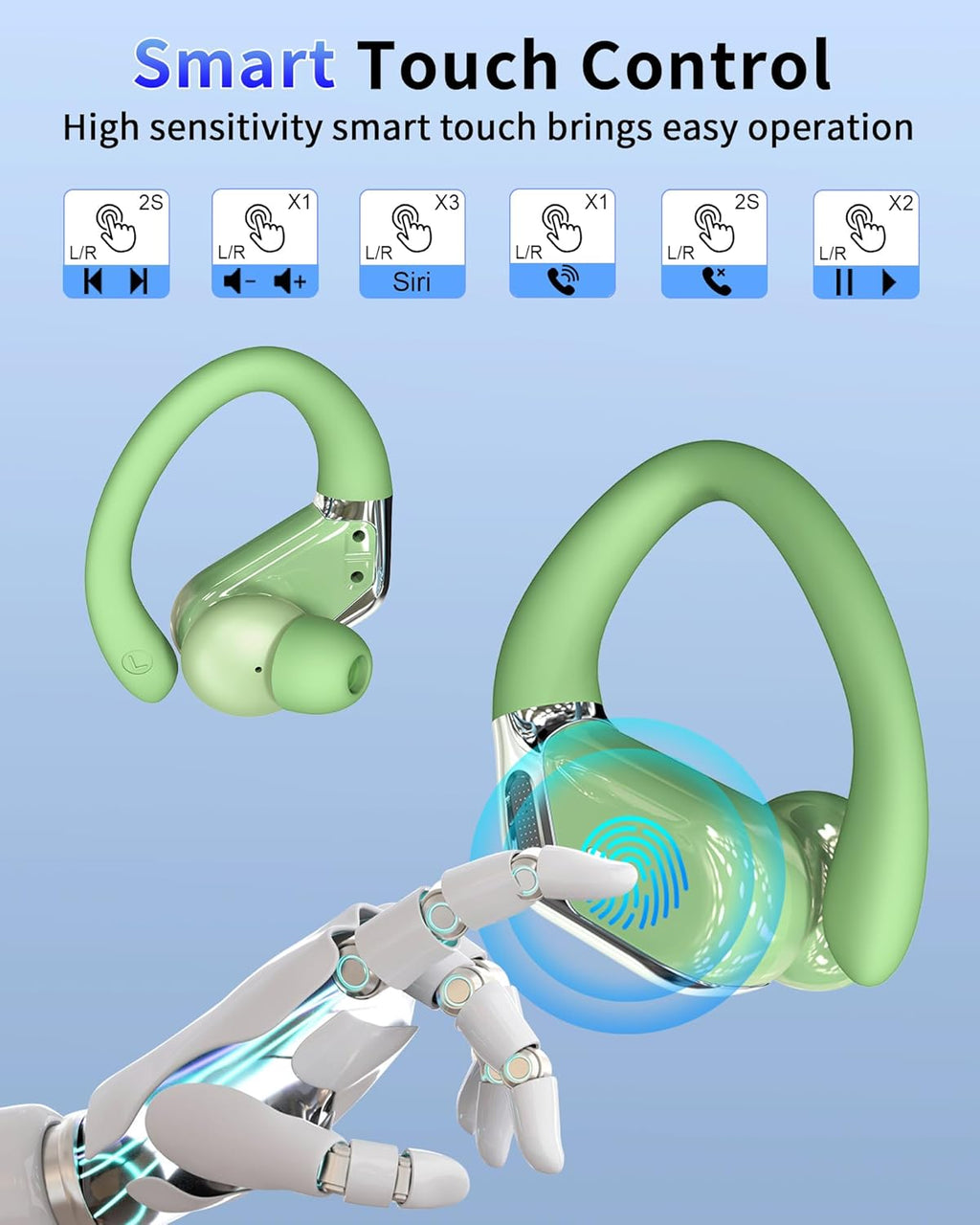 Bluetooth Headphones, Bluetooth 5.4 Sport Headphones with HiFi Stereo, 50 Hours Wireless Earphones In Ear Noise Cancelling ENC and 4 HD Mic, IP7 Waterproof Headphones, Earphones Without