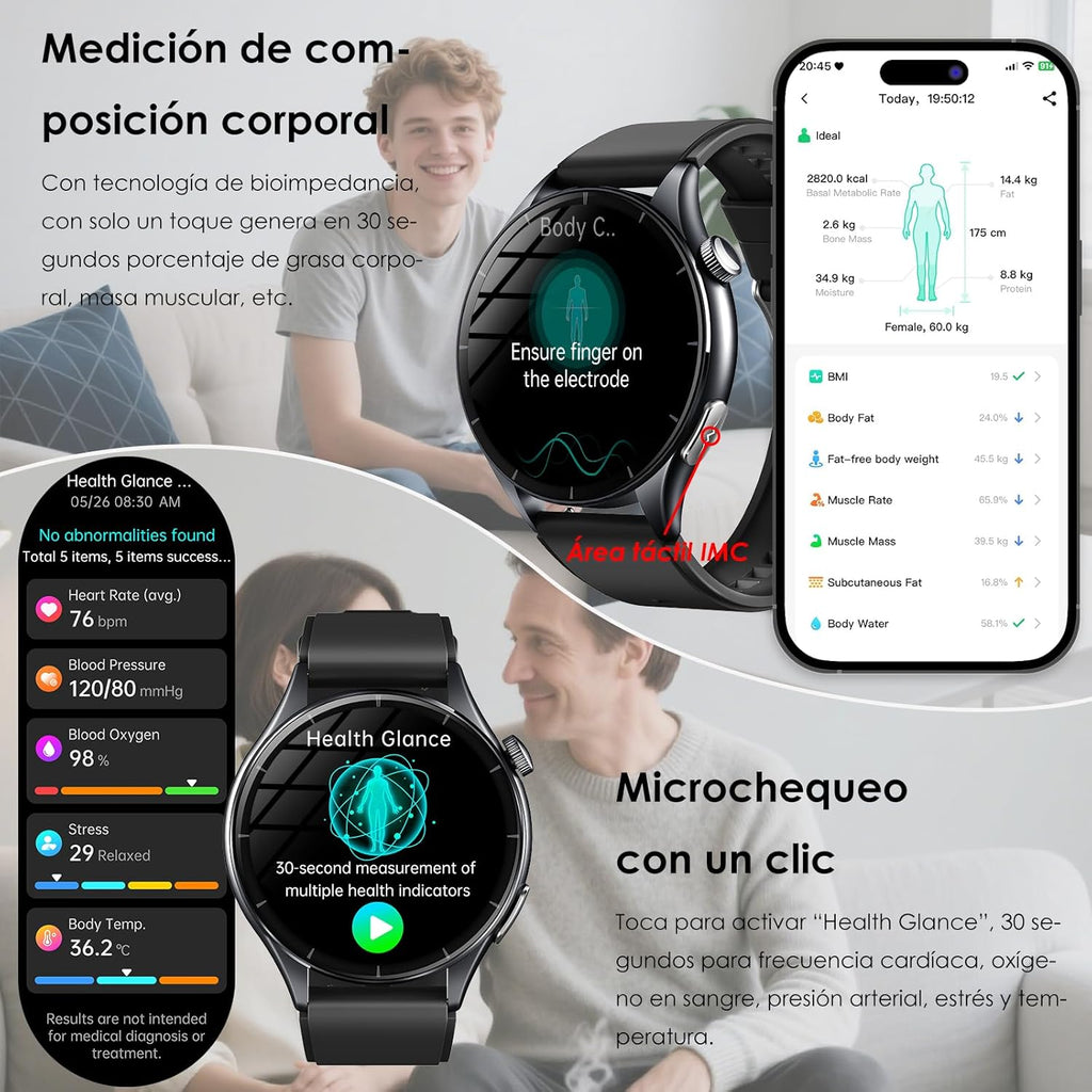 Smart Watch with Uric Acid, 1.56 inch AMOLED Smartwatch with Bluetooth Calls, 24H Heart Rate and SpO2 Temperature Sleep Sports Watch for Android iOS