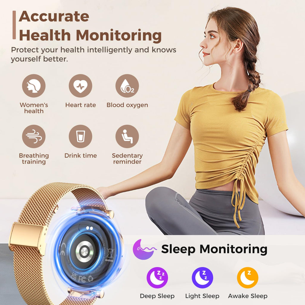 Smart Watch Women, 2025 New Smartwatch Woman with Calls, Smart Watch Menstrual Cycle/Sleep Monitor/SpO2/Pedometer/110+ Sports Modes, IP68 Waterproof Sports Watch for Android iOS