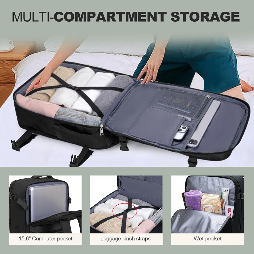 Mochila Viaje Cabina Avion 45x36x20, Mochila de Viaje para Easyjet con 3 Organizadores Equipaje de Mano con Bolsillo Antirrobo