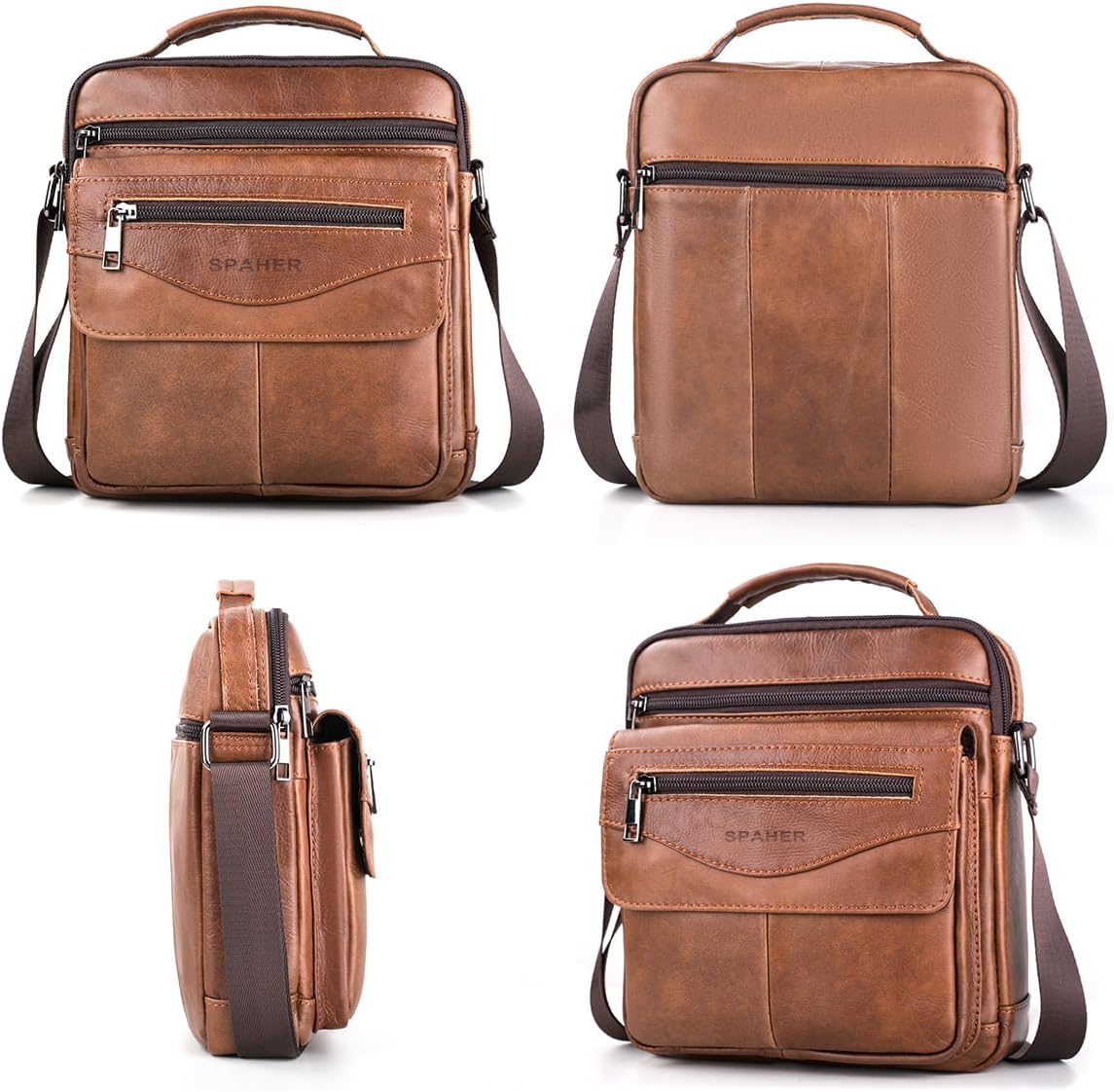 SPAHER Bolsa de ombro homem pele grande mala cavalheiro bolsa de ombro couro homem malas homem tiracolo pele mala homem de couro carteiras para homens malas de homem mala de ombro Man Bag, A291,