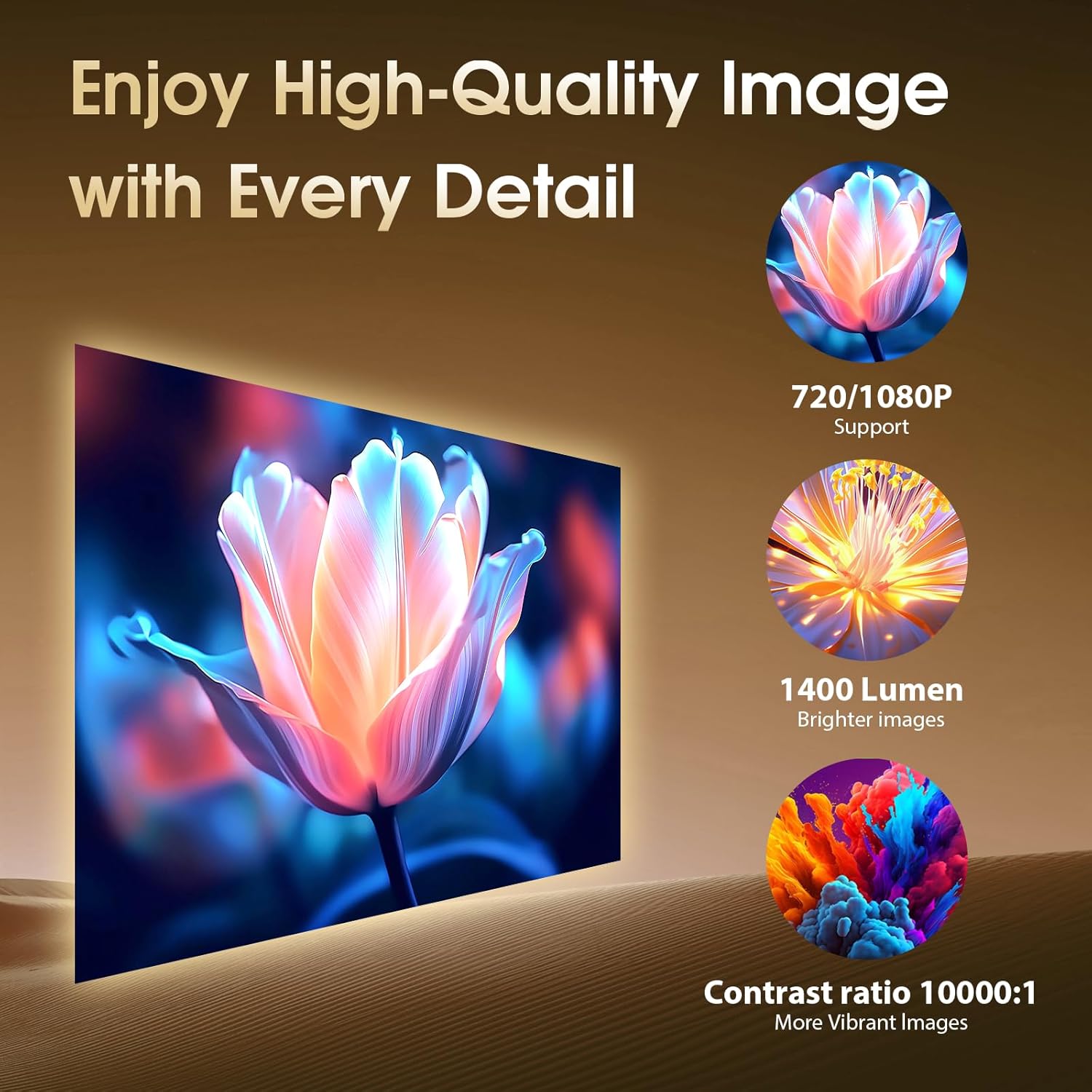 [App integrado] 2025 Upgraded Projetor portátil 1920 x 1080P 4K Supote videoprojetor duplo controlo TV WiFi 6 BT5.2 180° rotação HDMI/TV Stick/USB/PS5/Laptop, com cabo HDMI e rato preto