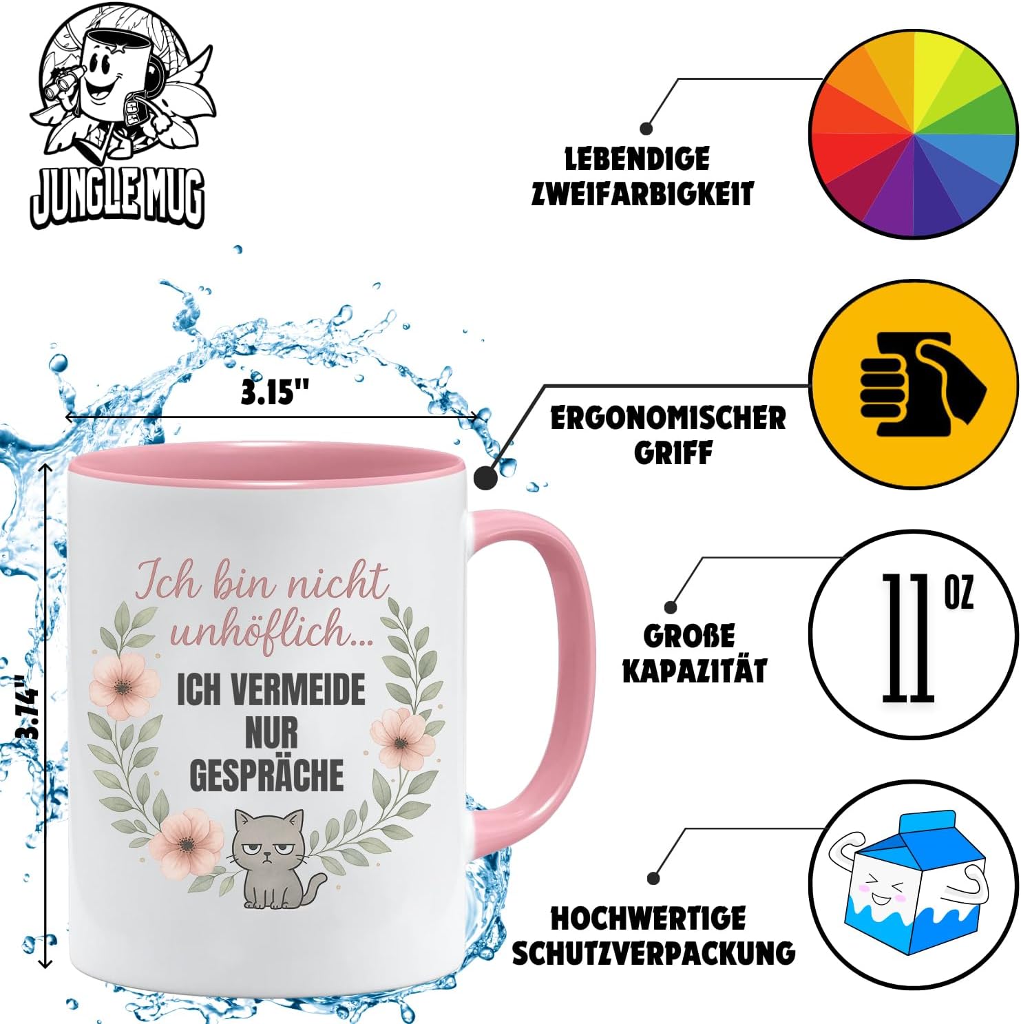Jungle Mug – Caneca de gato não sou rude | Presente divertido escritório colega amigo | Dito para manhã muffel e humor no escritório