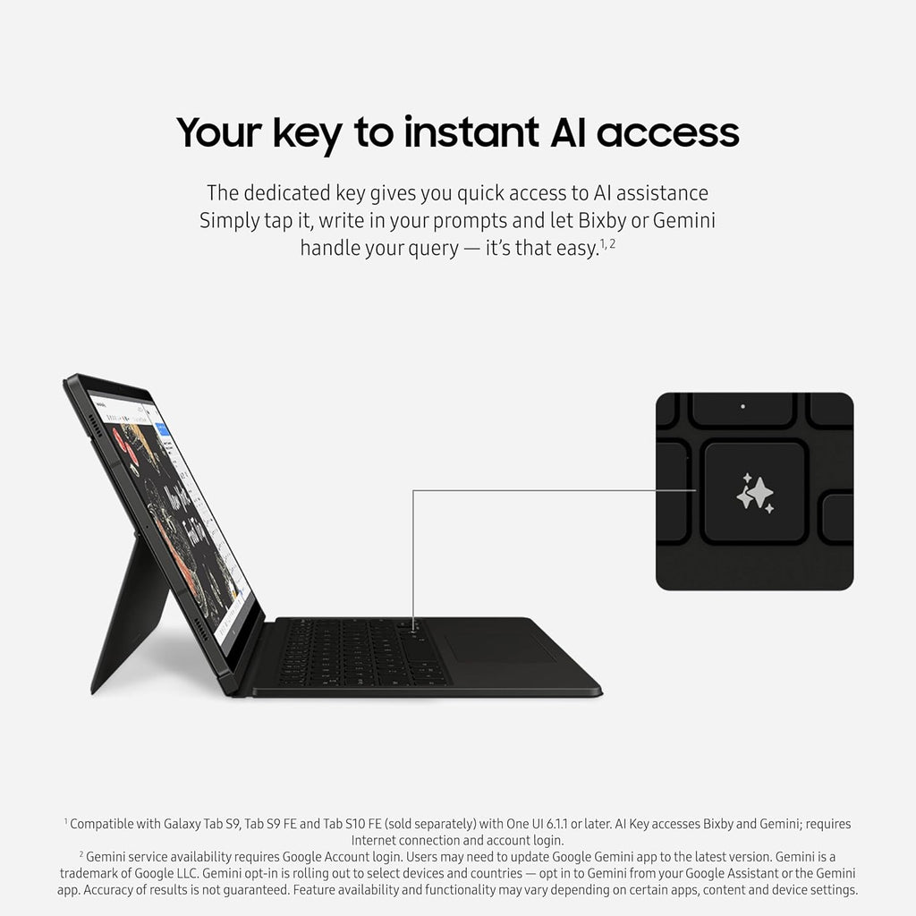 Samsung Galaxy Tab S9 | S9 FE | S10 FE, FE Book Cover Keyboard AI Key for Galaxy Tab S10 FE, Detachable Platform, PC-Like Experience, Wireless Keyboard Sharing, Black