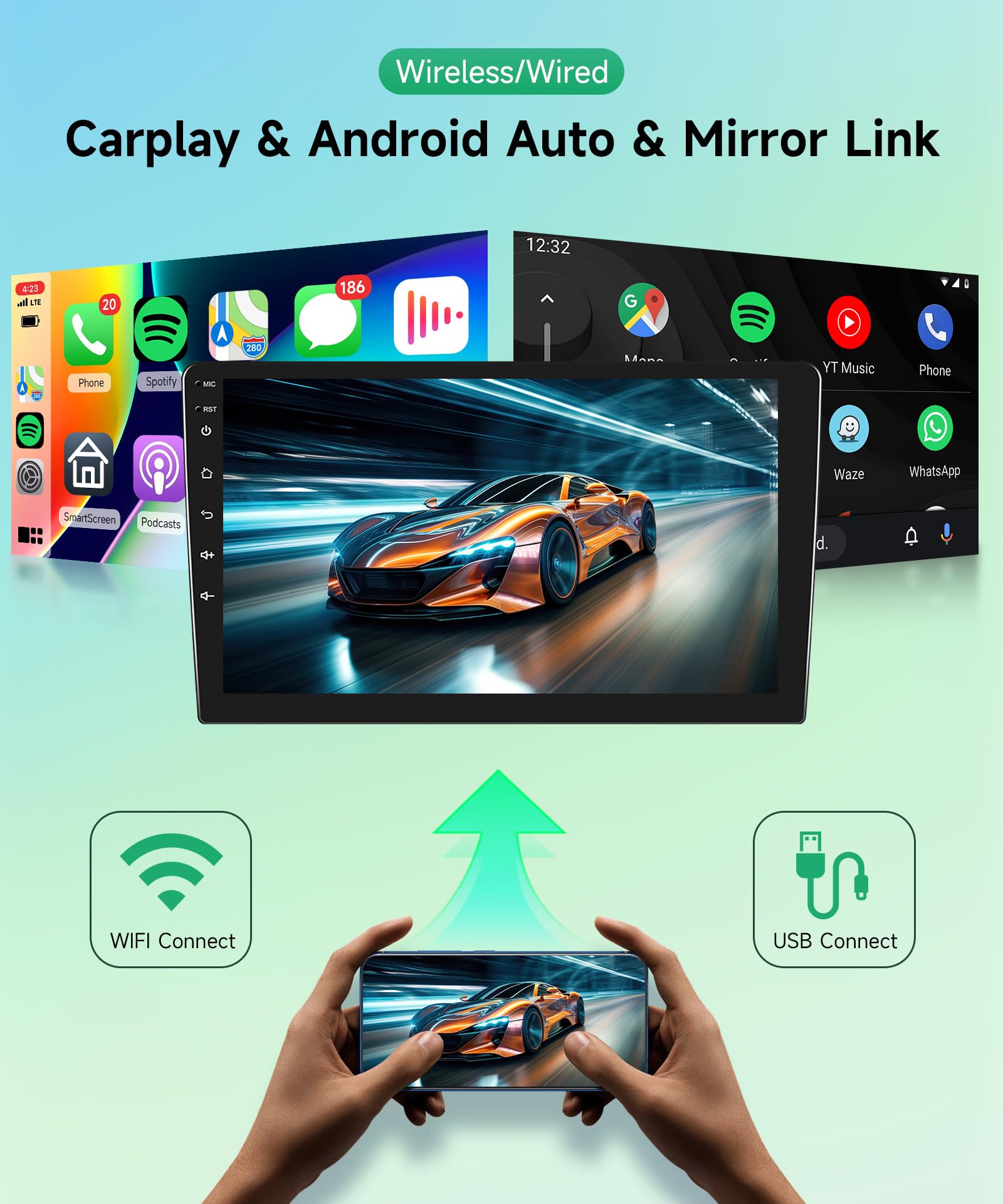 2G+64G Wireless Carplay Android Car Radio for Renault Dacia Logan 2 Sandero B52 2012-2019 9 Inch Radio with Android Auto Navi GPS WiFi Mirror Link Bluetooth FM/RDS/Dab/SWC Rear Camera
