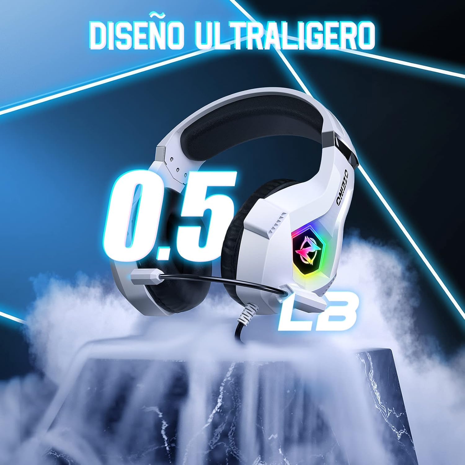 Gaming headset, gaming headset with rotating microphone, RGB light, premium stereo, lightweight comfortable earmuffs, for PS4 PS5 Xbox PC Switch Tablet Laptop 