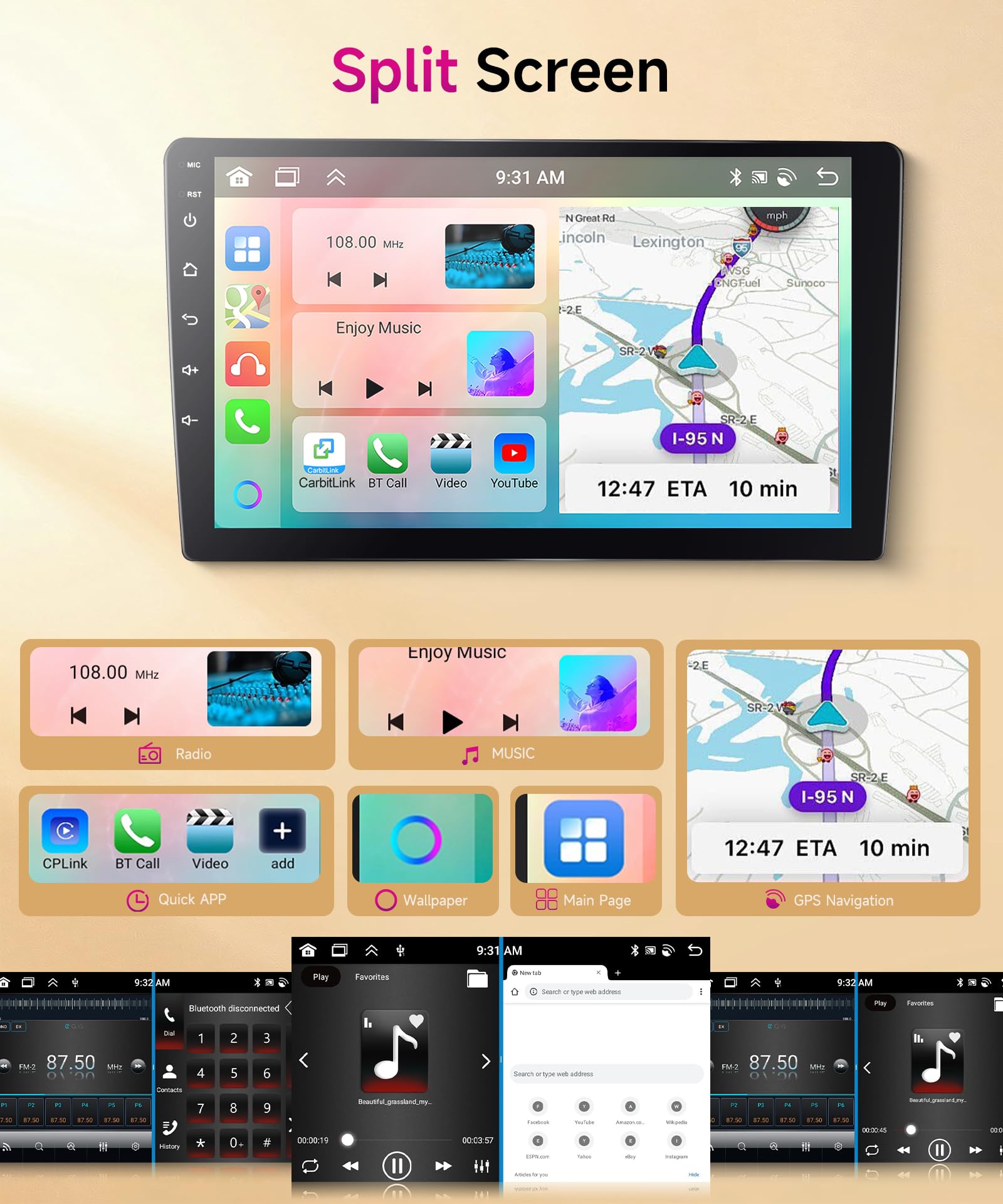 4G+64G Wireless Carplay Android Car Radio for Mercedes Benz S Class W220 VV220 1998-2005 9 Inch Radio with Android Auto GPS Navi WiFi Mirror Link Bluetooth FM/RDS/32 EQ/USB/SWC Rear Camera