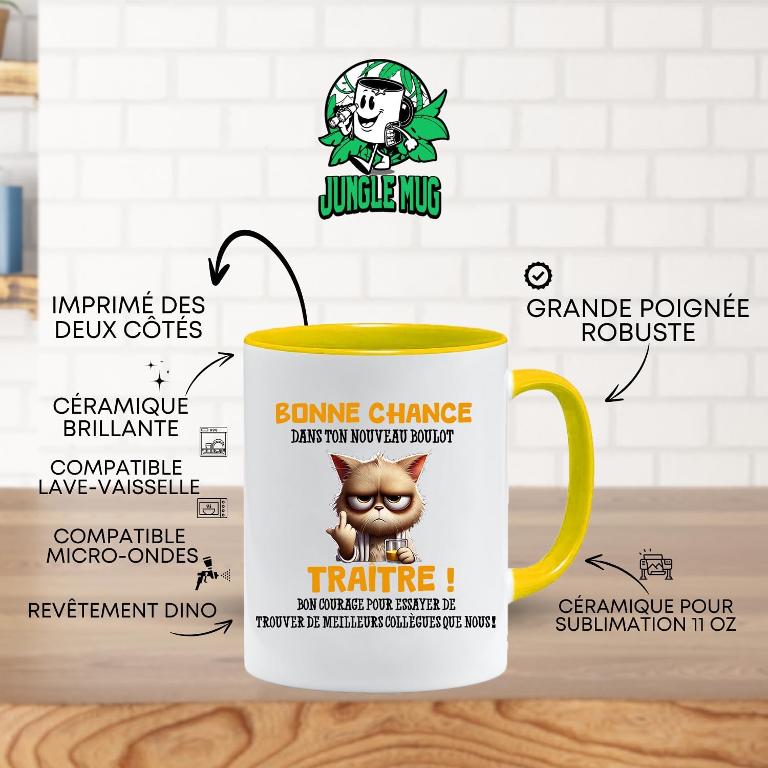 Jungle Mug Caneca do colega | presente divertido de início para colega | Boa sorte traidor! Caneca de humor preta | Caneca de presente para escritório, compatível com máquina de lavar louça e