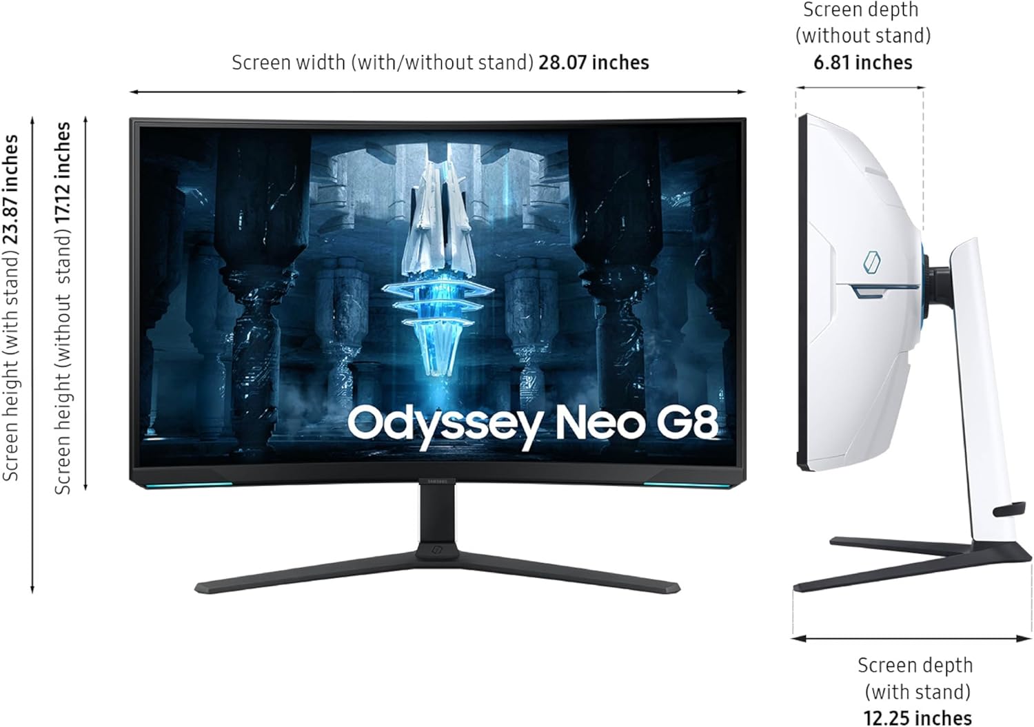 Samsung 32" Odyssey Neo G8 (G85NB) 4K UHD 240Hz 1ms G-Sync 1000R Curved Gaming Monitor, Quantum HDR2000, AMD FreeSync Premium Pro, Matte Display, DisplayPort, Black & White, LS32BG852NNXGO
