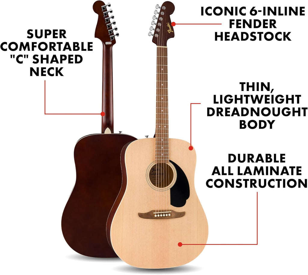 Fender California Debut Redondo Dreadnought Acoustic Guitar, Spruce Top, Black Pickguard, Natural