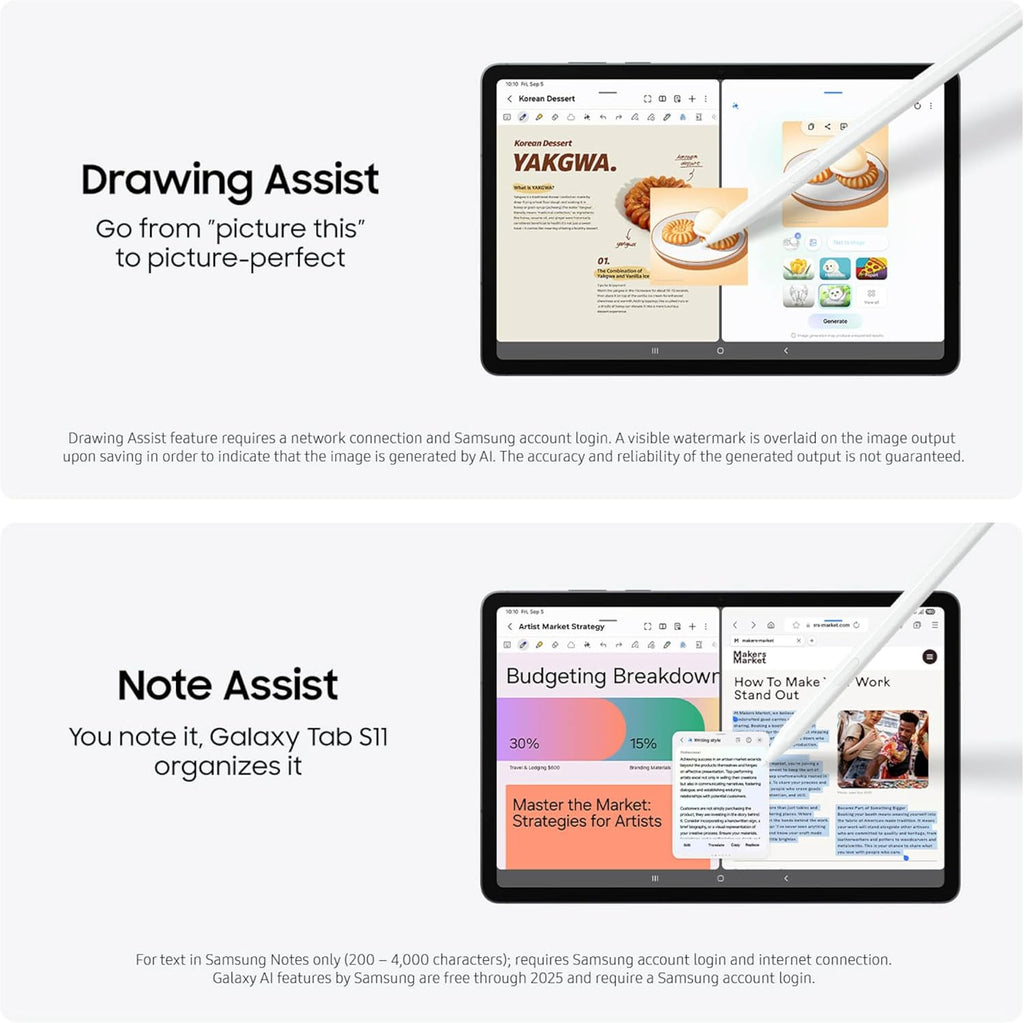 Samsung Galaxy Tab S11 256 GB WiFi Android Tablet, Large Display, Durable, Slim, Light, High Performance, Long Battery Life, S Pen for Note-Taking, AI Assist, US Version, Silver