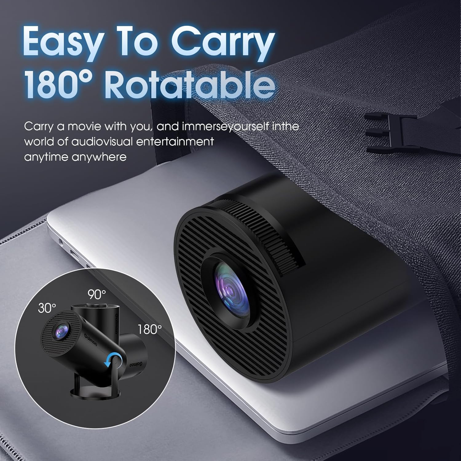 [2025 Modelo & App integrada] Proyector Portátil Soporte 4K 1080P Mini Proyector Dual Control con Ratón Android TV WiFi 6 BT5.2 180° Rotation Compatible con HDMI/TV Stick/USB/Laptop, Negro