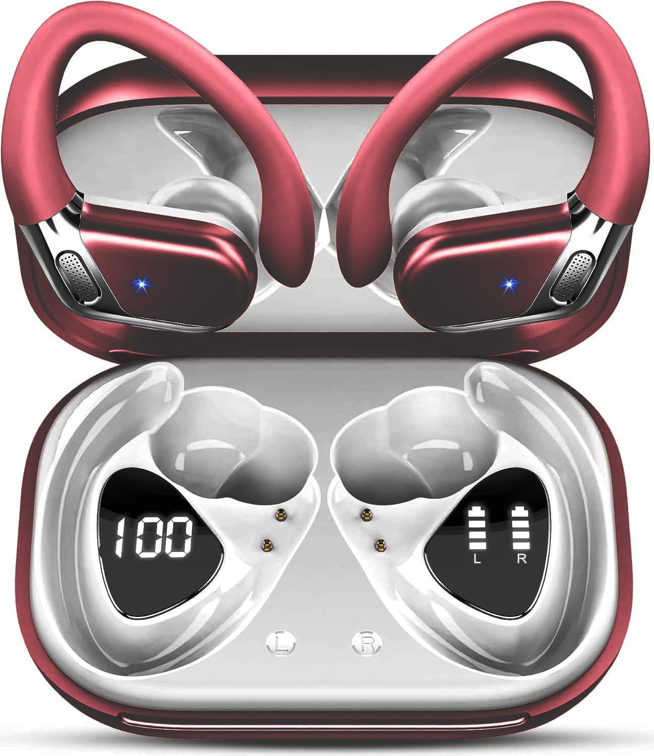 Bluetooth Headphones, Mpermeable Wireless Noise Cancelling Headphones ENC and 4 HD Mics, Sports Bluetooth Headphones with HiFi Stereo, Wireless Earbuds with Display