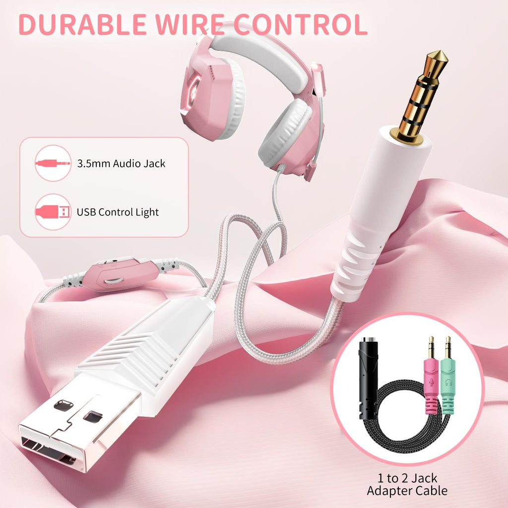 Gaming headset, gaming headset with rotating microphone, RGB light, premium stereo, lightweight comfortable earmuffs, for PS4 PS5 Xbox PC Switch Tablet Laptop 