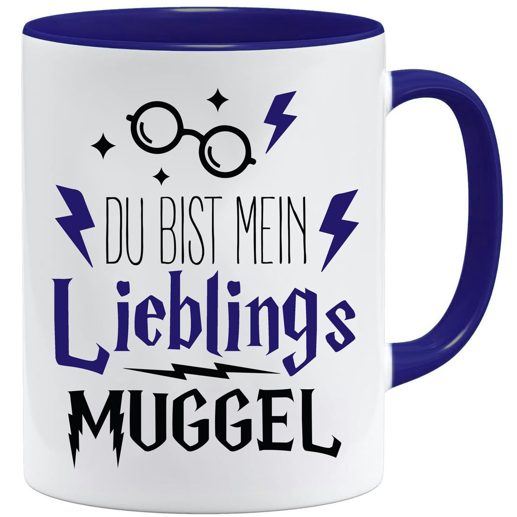 Jungle Mug Caneca de presente divertida com frase | Du bist mein lieblings Mugggel | ideia de presente | ideia de presente para amigo (Teddy, caneca e conjunto de porta-copos (amarelo))