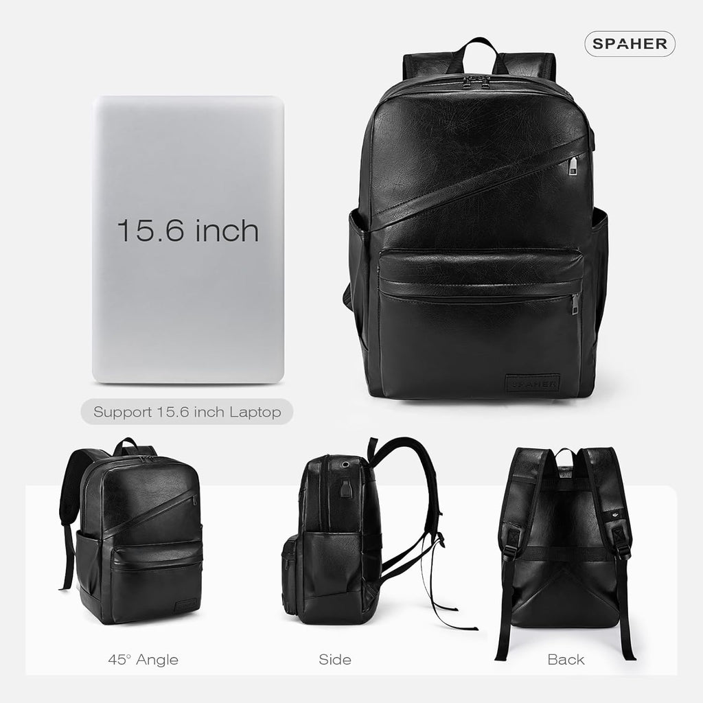 SPAHER Mochila de couro viagem cabine avião 40 x 30 x 20 Wizzair bagagem de mão mochila portátil 15,6 polegadas impermeável com porta de carregamento USB para trabalho escolar homens mulheres 25 L