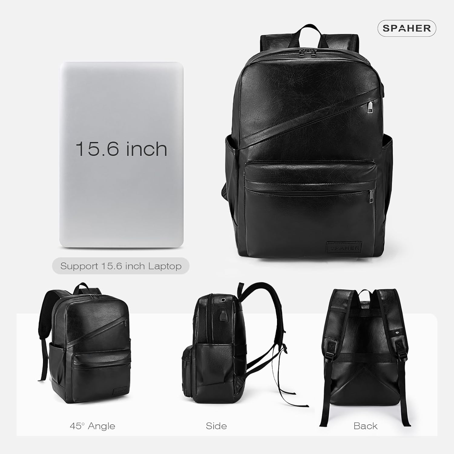 SPAHER Mochila de couro viagem cabine avião 40 x 30 x 20 Wizzair bagagem de mão mochila portátil 15,6 polegadas impermeável com porta de carregamento USB para trabalho escolar homens mulheres 25 L