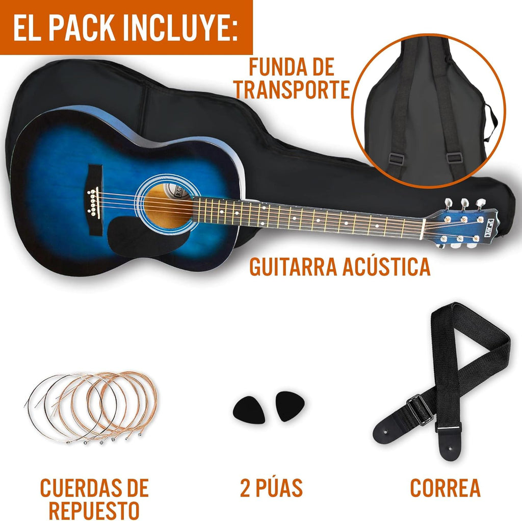3rd Avenue Pack de guitarra acústica de tamaño estándar 4/4 con cuerdas de acero para principiantes de 3rd Avenue, funda de transporte, púas y cuerdas de repuesto, Azul