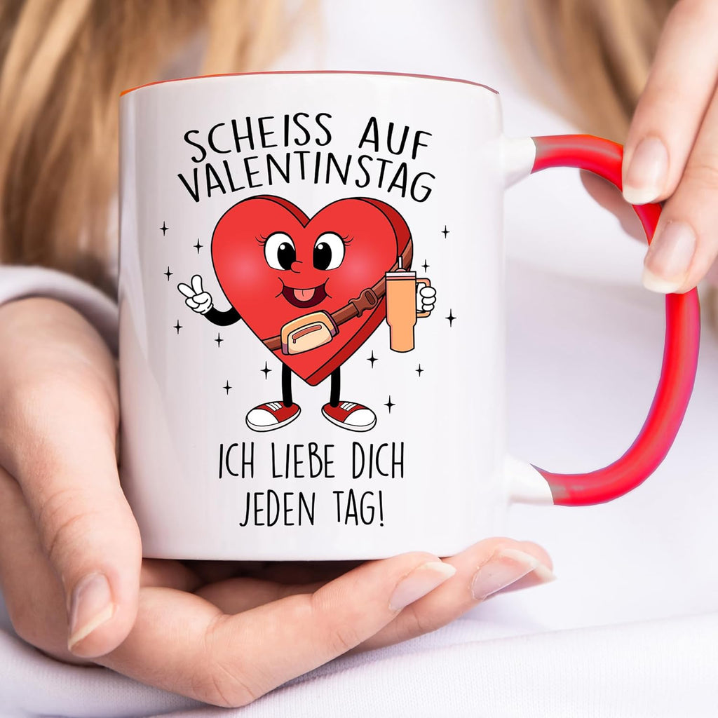 Jungle Mug Caneca com texto em alemão Scheiss auf Valentinstag - Ich liebe dich jeden Tag - Kaffeebecher Geschenkidee zum Valentinstag Geschenk für sie/Ihn, Geschenk
