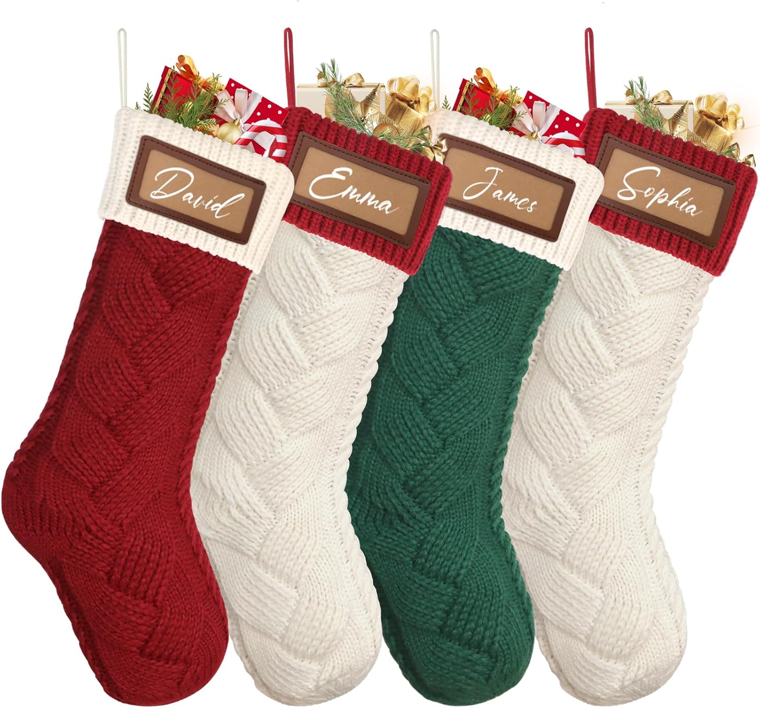 Dremisland Meias de Natal personalizadas meias natalícias de tecido com nome botas médias de Natal grande pendurar meias natalícias pai Natal Stocking para lareira decoração