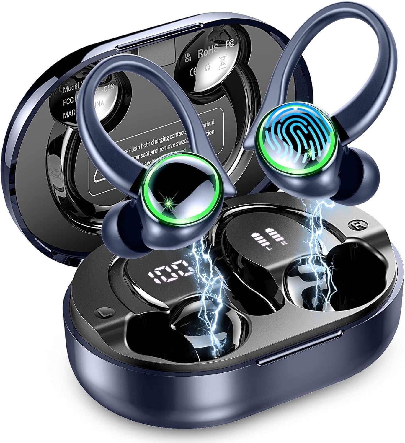 Wireless Sports Headphones, Bluetooth 5.4 HiFi Stereo Headphones with 4 HD Mic, 50H Wireless Bluetooth Headphones with Noise Cancelling ENC, LED Display, IP7 Waterproof Running Helmets