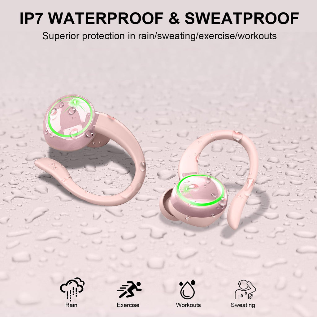 Bluetooth Headphones, Mpermeable Wireless Noise Cancelling Headphones ENC and 4 HD Mics, Sports Bluetooth Headphones with HiFi Stereo, Wireless Earbuds with Display