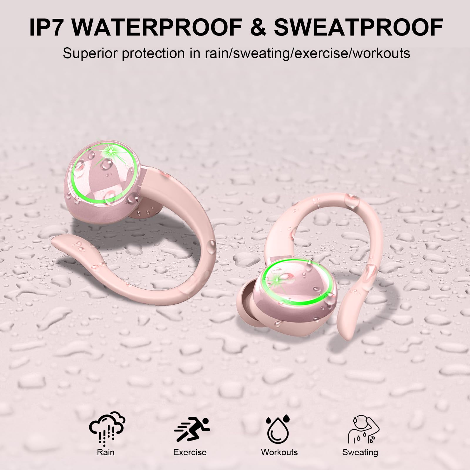 Bluetooth Headphones, Mpermeable Wireless Noise Cancelling Headphones ENC and 4 HD Mics, Sports Bluetooth Headphones with HiFi Stereo, Wireless Earbuds with Display