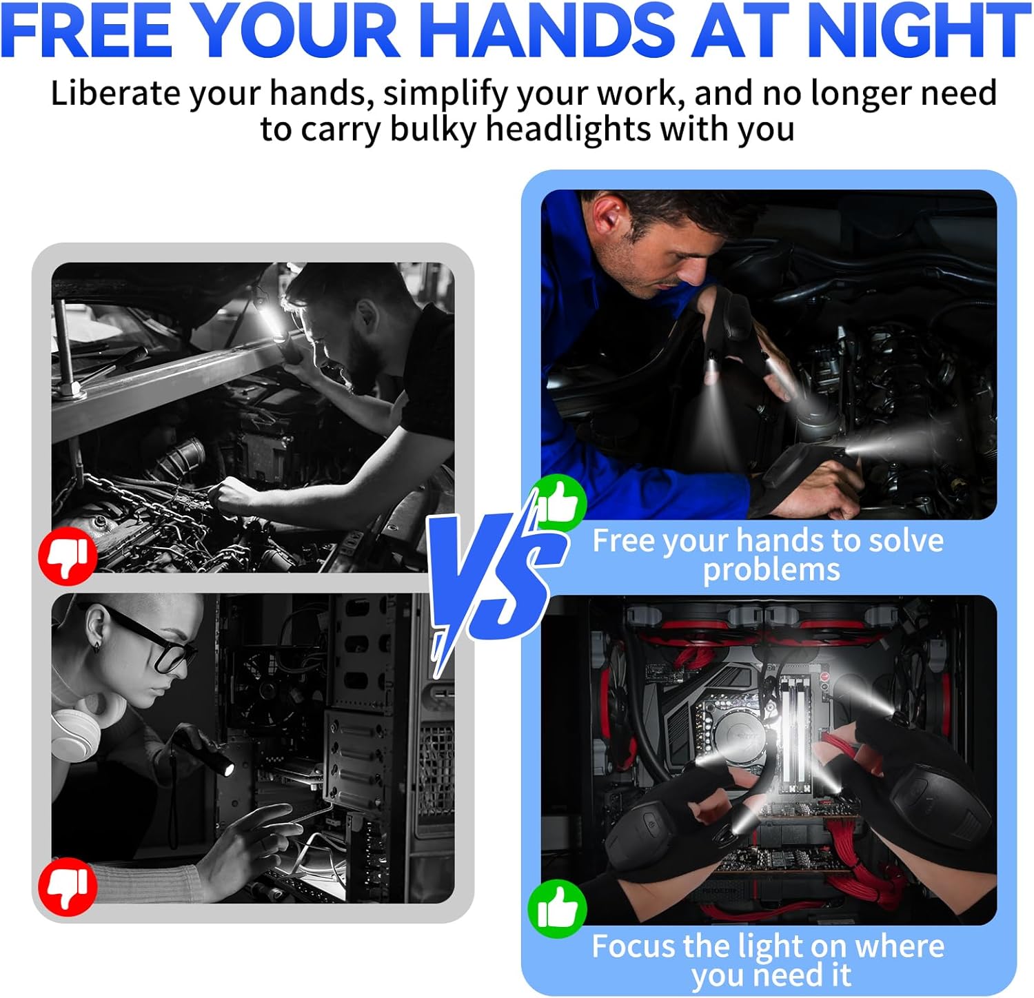 1 Pair of LED Flashlights, Gifts for Men, Fishing Gloves, Gifts for Men, Birthday Gifts Gadgets for Men, Gifts for Dad, Advent Calendar