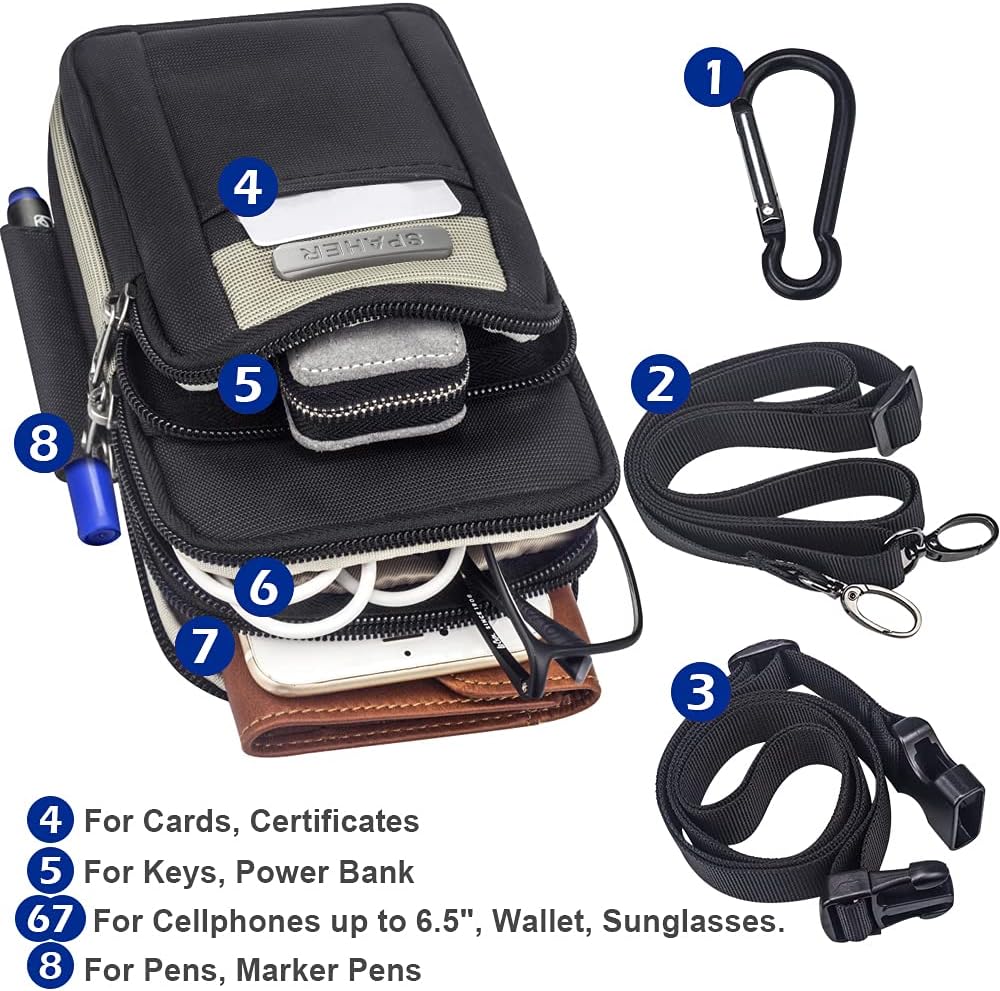 SPAHER Pequeno bolsa de cintura cinto homem mala de tiracolo homem pequenas bolsas de ombro homem desporto bolso homem pequeno cintura móvel bolsa de cintura presente para homem, Preto