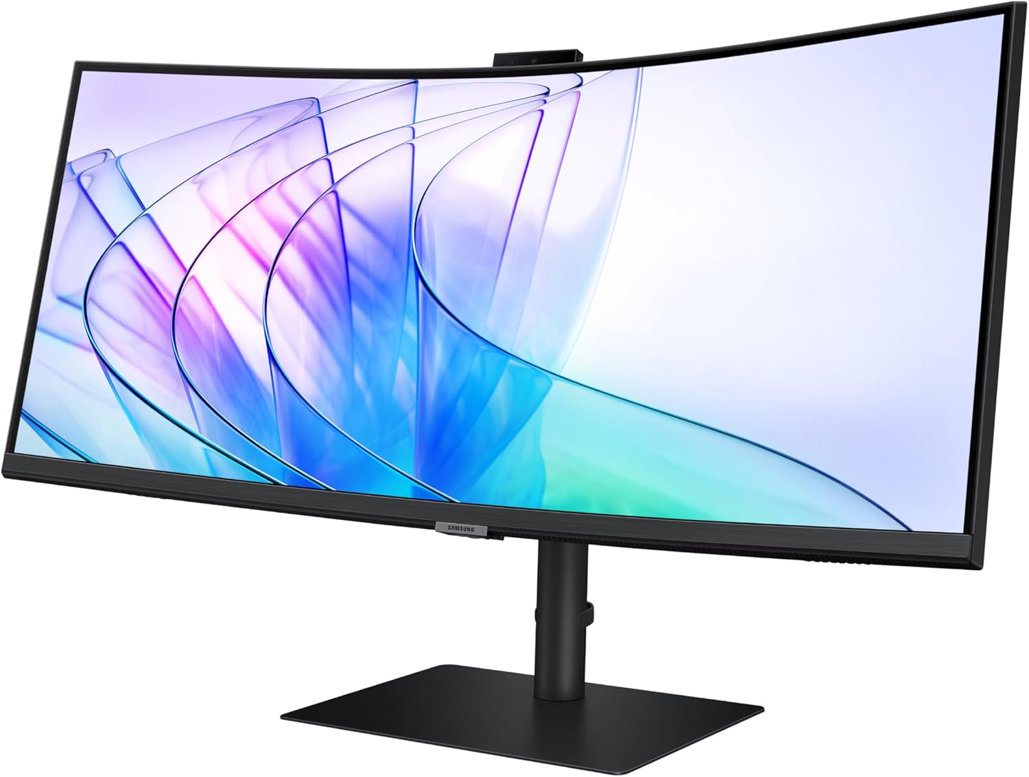 Samsung 34-Inch ViewFinity S65VC Series Ultra-WQHD Curved Computer Monitor, 100Hz, AMD FreeSync, HDR10, USB-C, Built-in Speaker, Camera, KVM Switch, Eye Care, Eco-Packaging, LS34C650VANXGO, Black