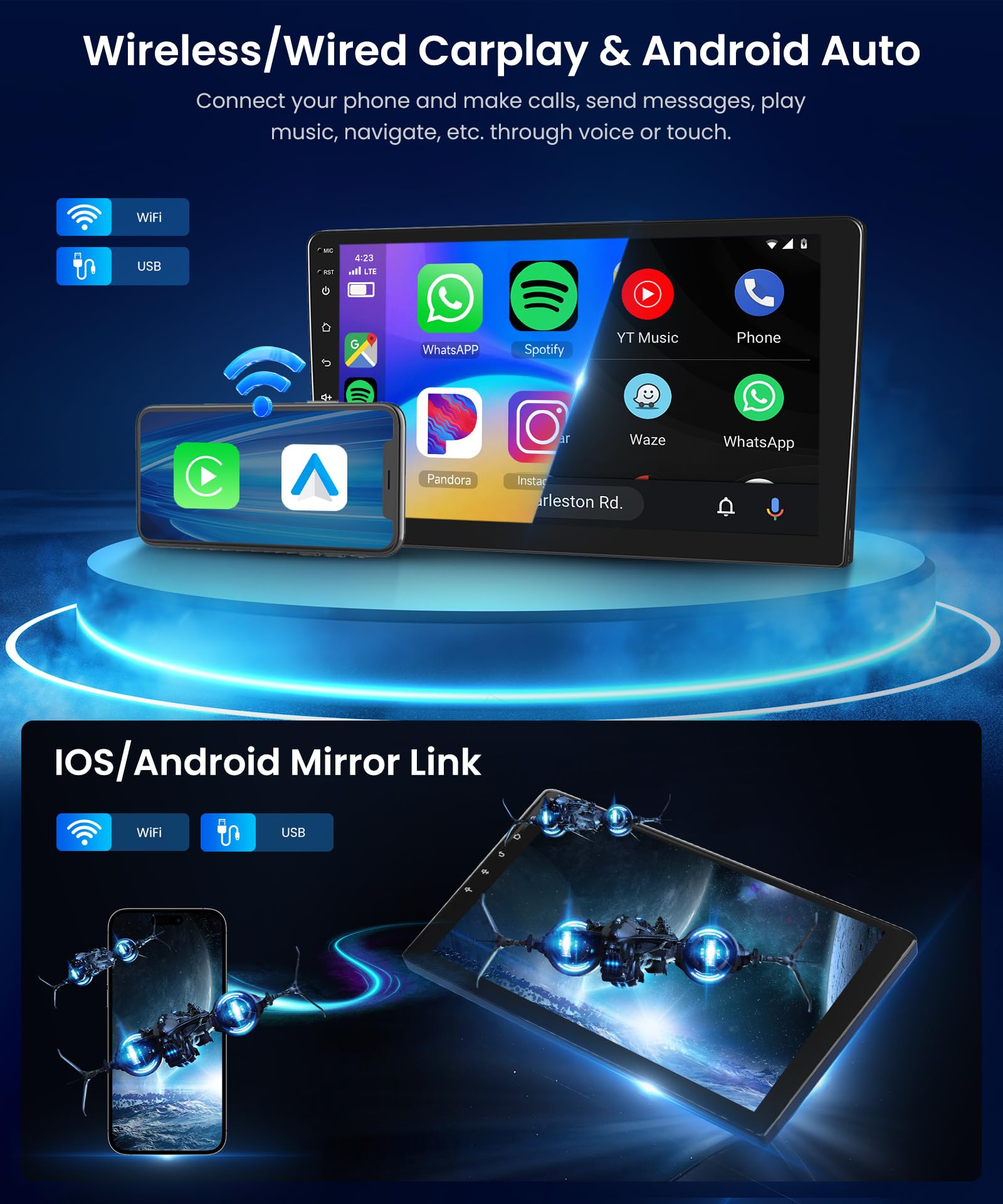 2G+64G Wireless Carplay Android 13 Car Radio 2 Din for Peugeot 2008 208 2012-2018 with Android Auto GPS Navi WiFi 10.1 Inch Car Radio with Bluetooth FM/RDS Radio USB/EQ/SWC Rear Camera